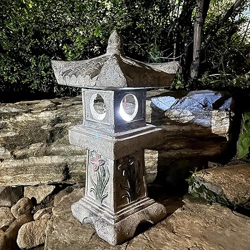 Miniatura 7 de Estatua de la pagoda de orquídea asiática de 23.6 pulgadas de alto, luz LED solar, torre en miniatura, farol de decoración de jardín, figuritas de