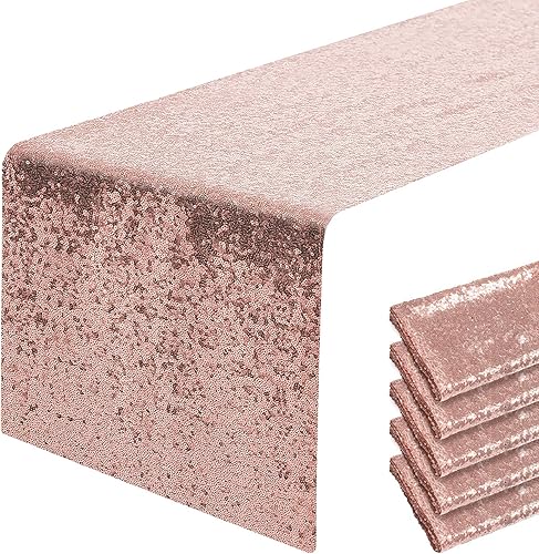 6 paquetes de caminos de mesa de lentejuelas oro rosa de 12 x 72 pulgadas, camino brillante para suministros de decoración de fiestas de cumpleaños,