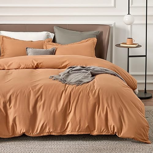 Bedsure Funda de edredón individual o individual XL, suave microfibra cepillada, niños, 2 piezas 1 funda de edredón color naranja quemado (68 x 90