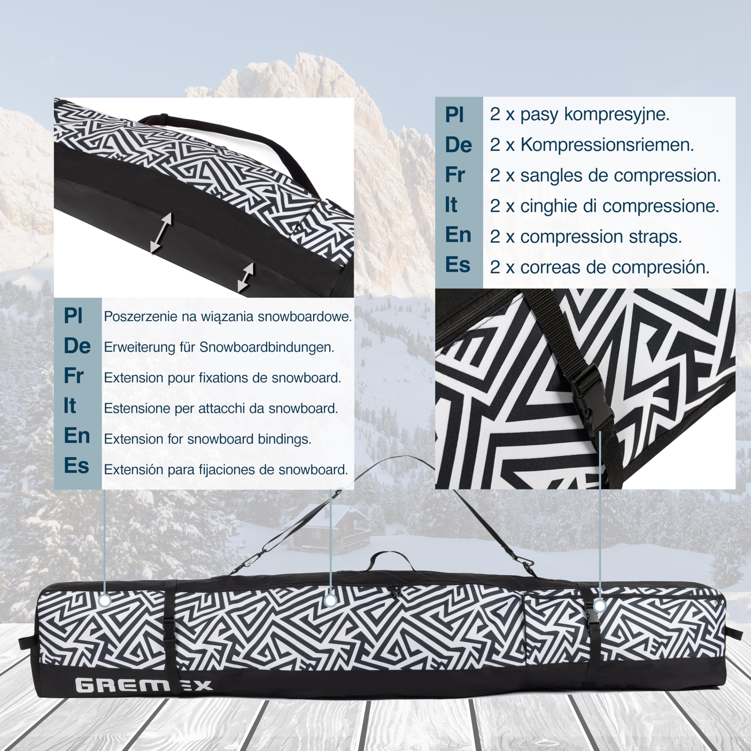 Bolsa para Snowboard 170 cm Impermeable Protectora Resistente Ligera