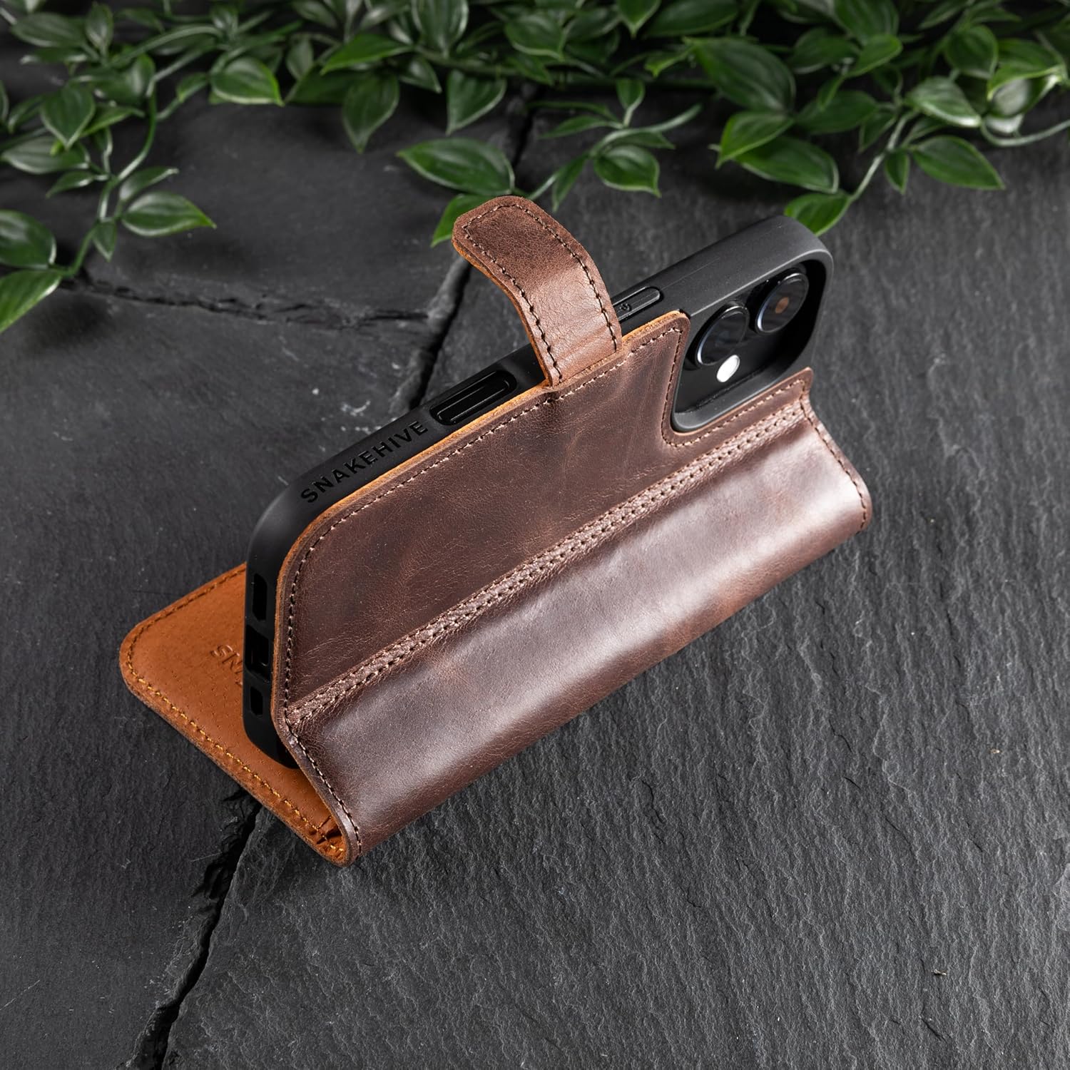 Snakehive Leather Wallet for iPhone 16 - Real Leather Wallet Phone Case - Genuine Leather with Viewing Stand and 3 Card Holder - Flip Folio Cover with Card Slot (Brown) - Image 4