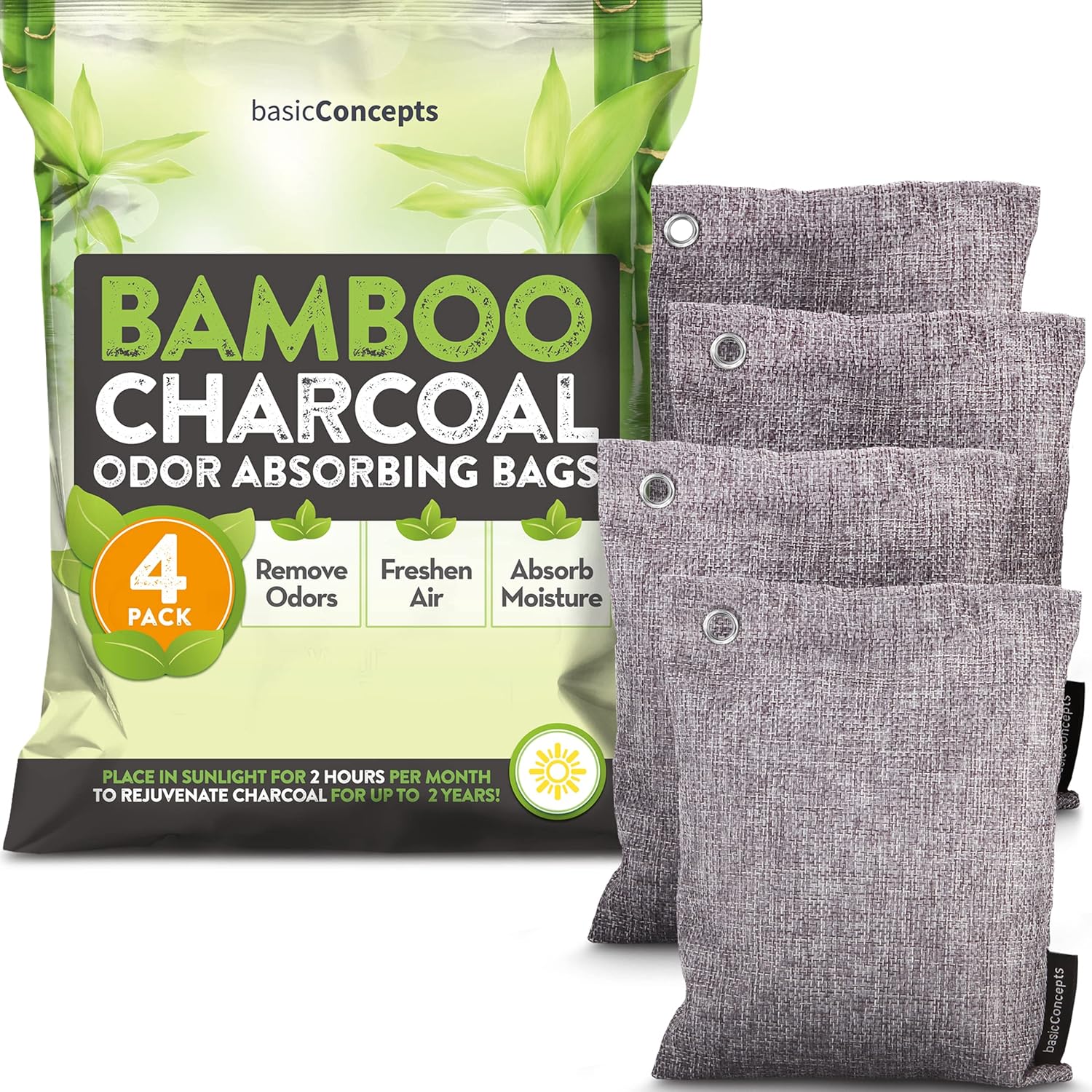 Bamboo Charcoal Air Purifying Bag (4 Pack), Eliminate Bad Odors