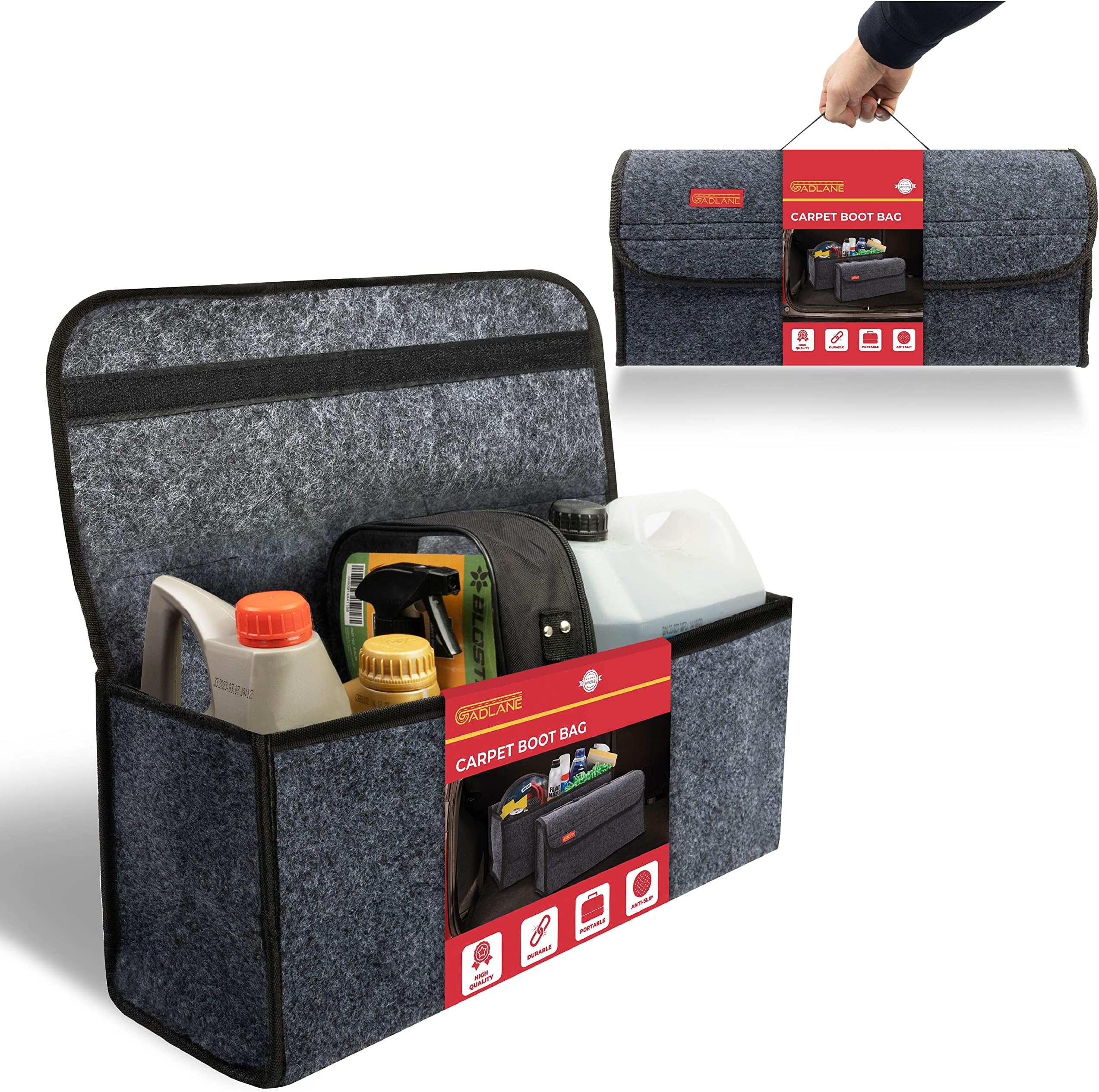 Car Boot Organiser For Car Large But Compact - Anti-slip Boot Tidy Organiser Declutters Tools & Travel Accessories, Dark Grey