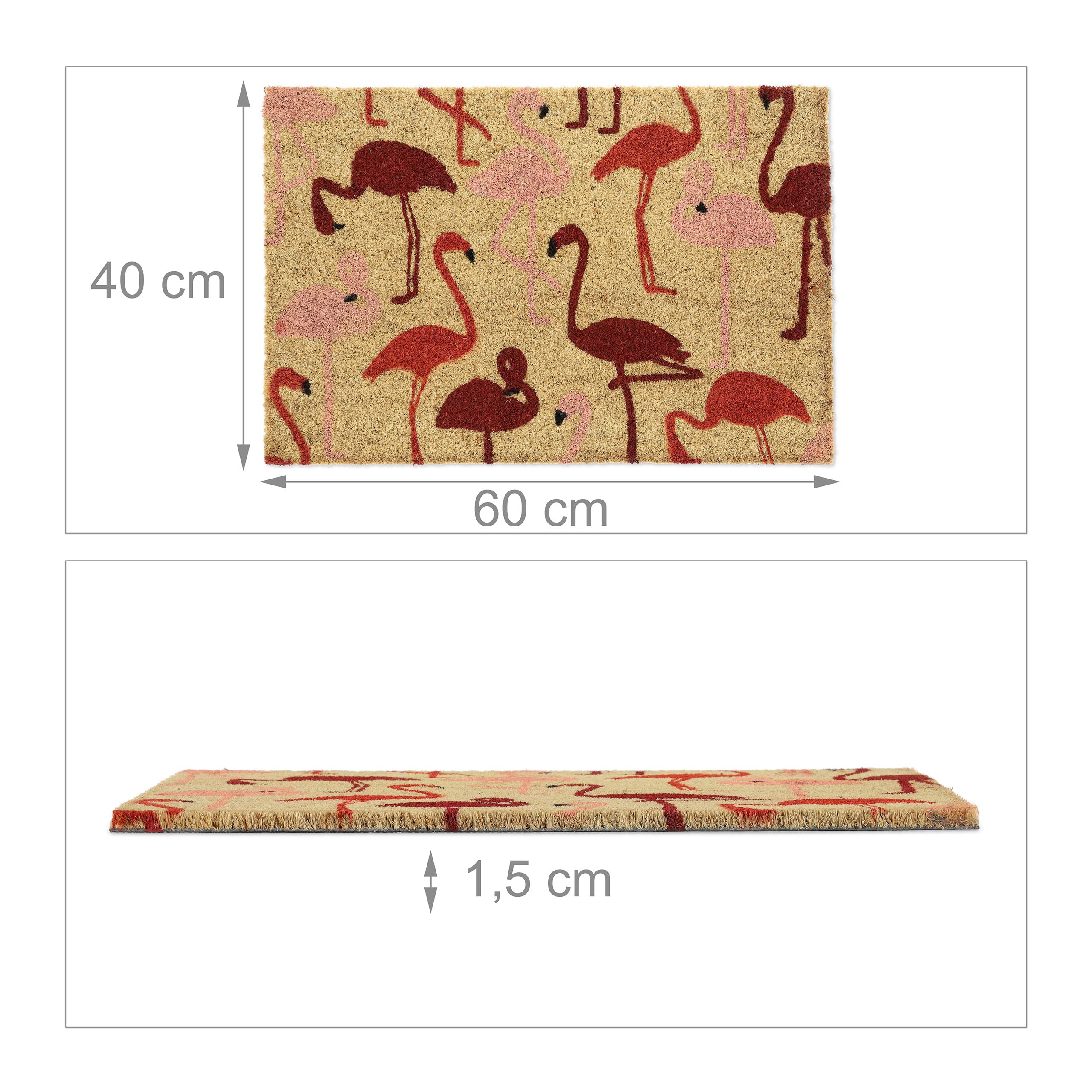 Relaxdays Felpudo Entrada Casa, Coco, Alfombrilla Flamencos, 40x60 cm, Antideslizante, Interior y Exterior, Natural/Rojo