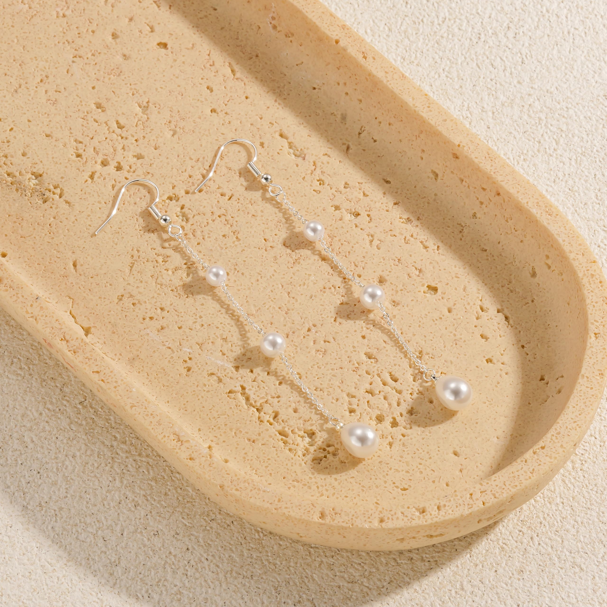 Freekiss Pearl Earrings for Women Trendy: Flat Back Stud Earrings 14K Gold Plated/925 Sterling Silver Freshwater Pearl Dangle Earrings Cute Bow Earrings Wedding Jewelry Birthday Gifts for Women Girls