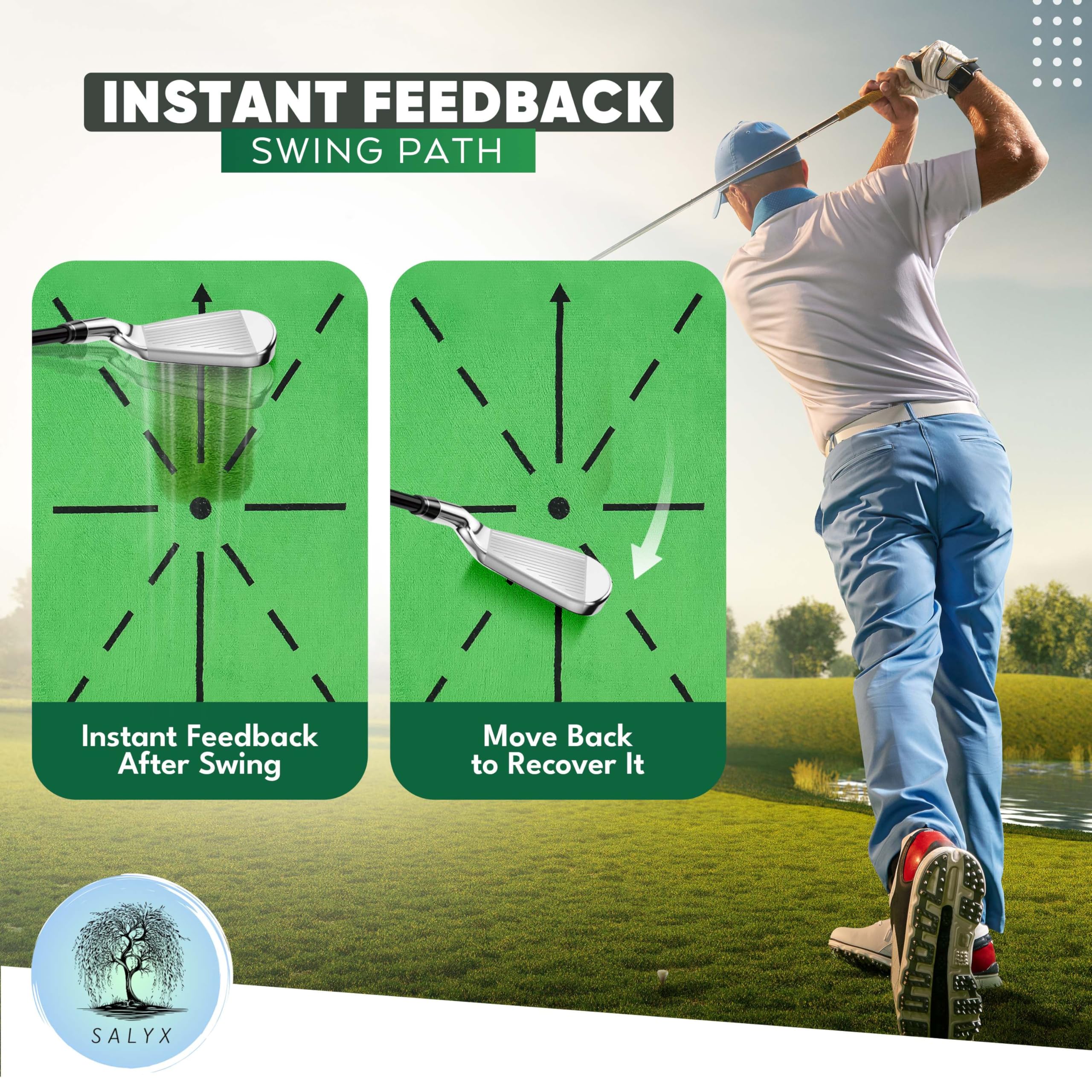 Juego de alfombrillas de práctica de golf con pista de terciopelo, superficies de césped, bolas de espuma y tees para uso en interiores o exteriores