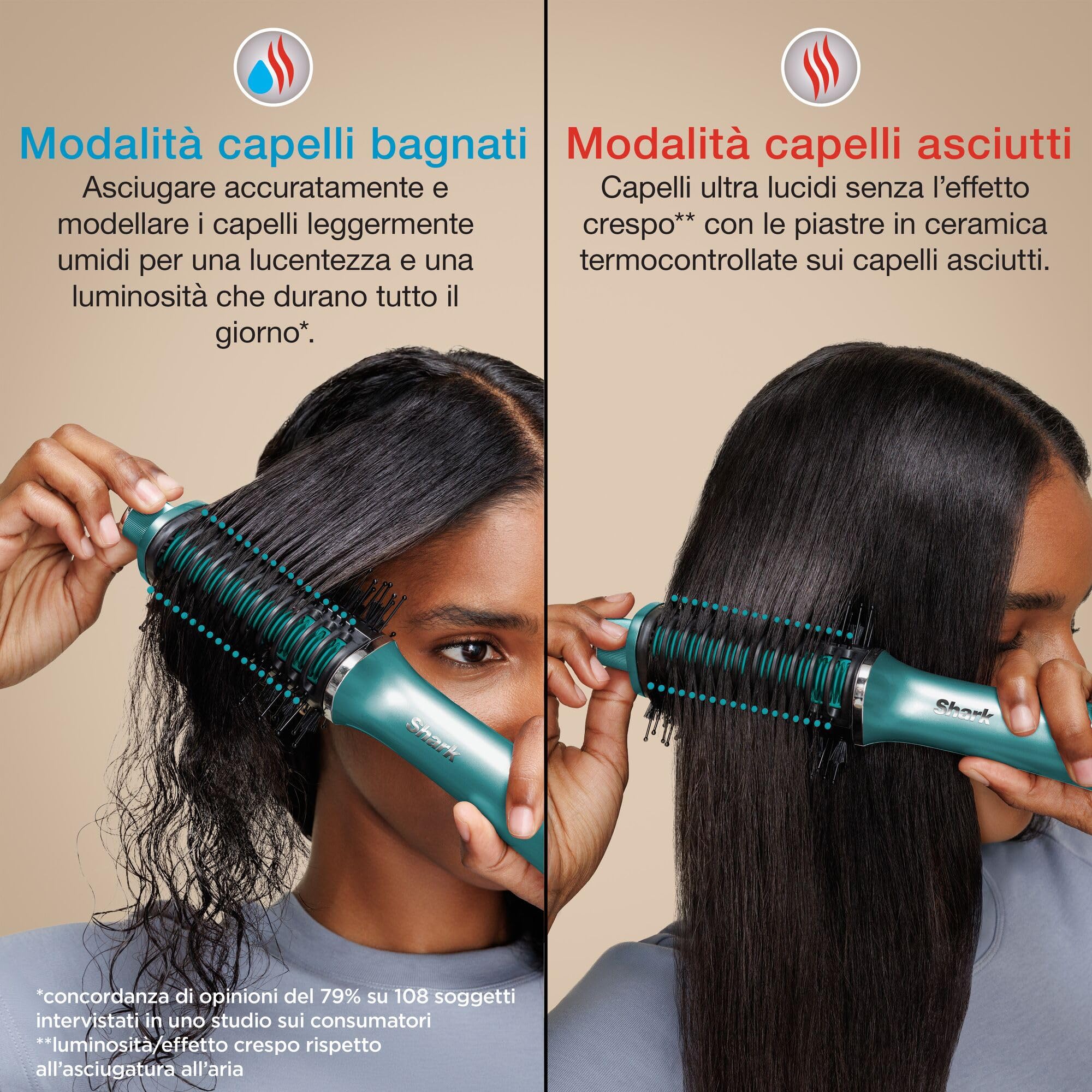 Shark Glossi Styler e spazzola lucidante ad aria calda 2 in 1 turchese | qualità professionale, piastre in ceramica, volumizza senza effetto crespo, Gloss Lock, tutti i tipi di capelli, HT302EUTL