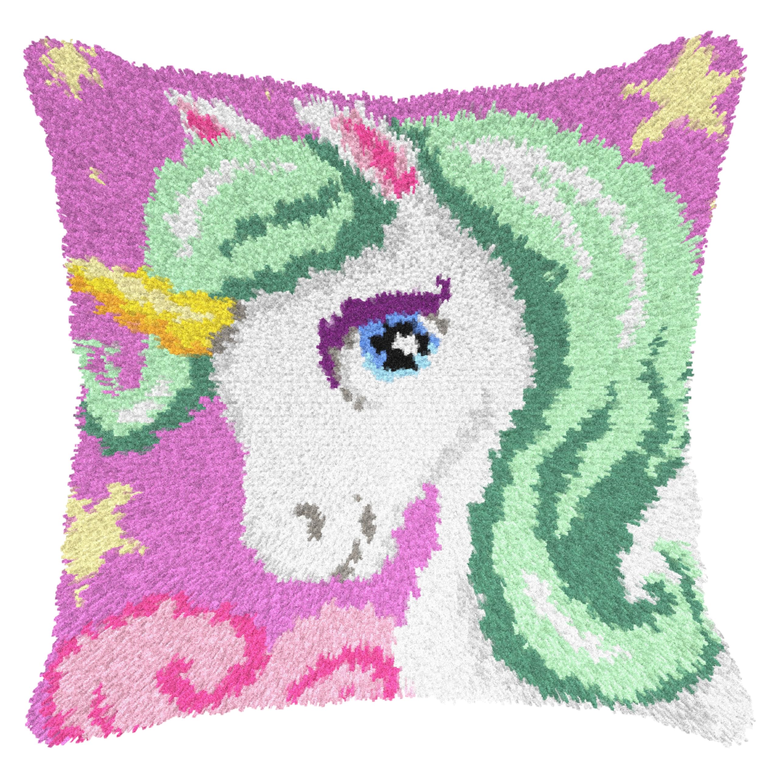 Licorne sur crochet rose pour creer un coussin feerique