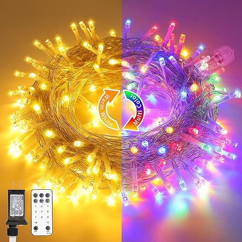 Miniatura 25 de JMEXSUSS 200 luces LED rojas y verdes de Halloween para exteriores, tira de luces de Navidad de 66 pies, cable transparente para interiores, enchufe