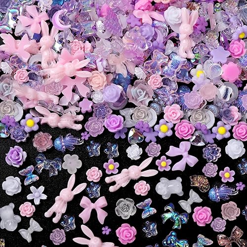 Miniatura 1 de 110 lazos 3D para uñas, dijes de flores para uñas, lazos kawaii, lazos acrílicos, decoración de uñas, suministros de accesorios de uñas (morado)