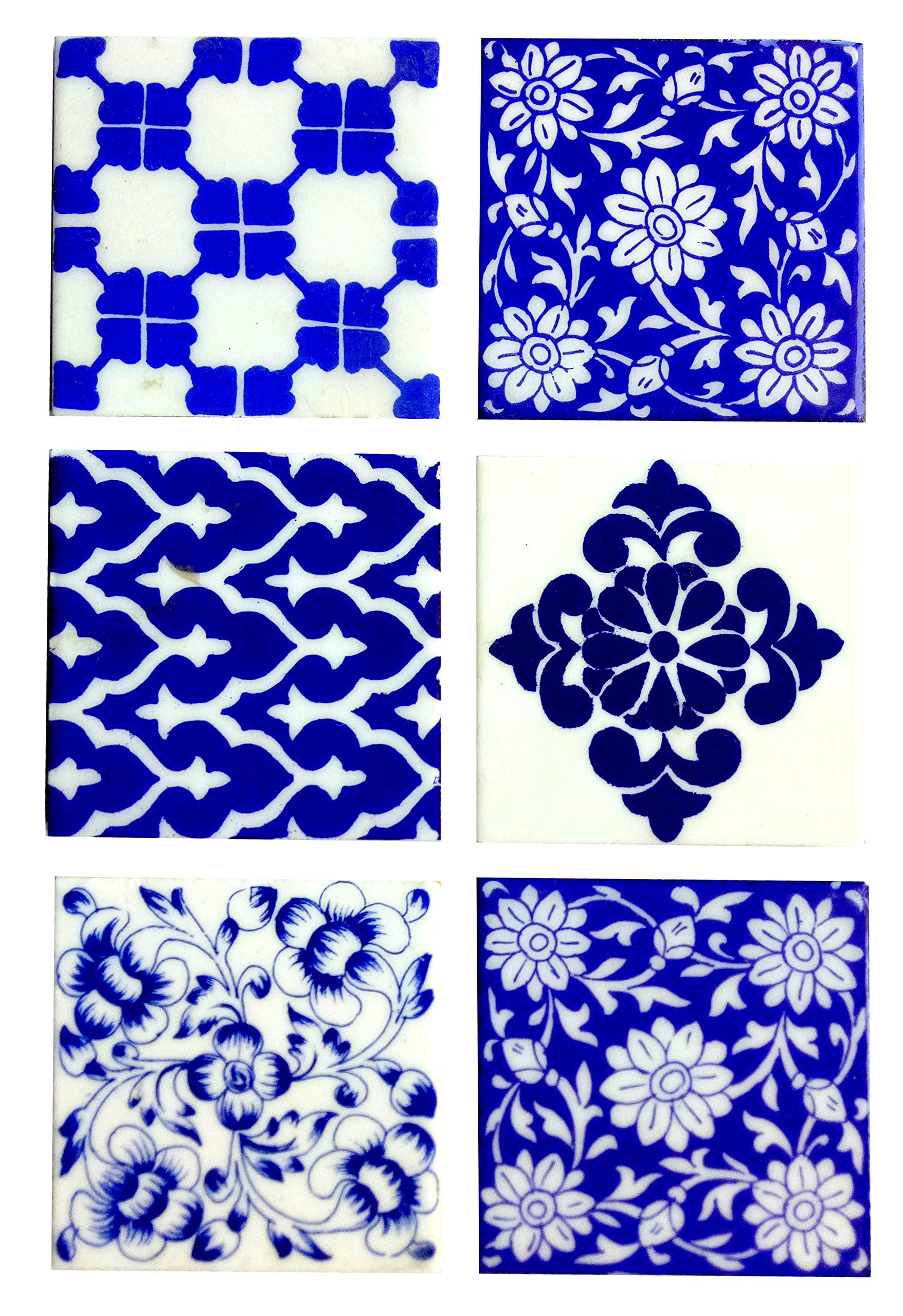 Shiv Kripa Blue Pottery Home Decorative Tile Ceramic High Lighter Wall Tiles 4 x 4 Inch Set of 6 Tiles (Blue & White)-image-6