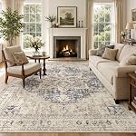 Tortania Area Rug Living Room Rugs - 5x7 Washable Boho Rug Vintage Oriental Distressed Farmhouse Large Thin Indoor Carpet for Living Room Bedroom Under Dining Table Home Office - Cream Blue