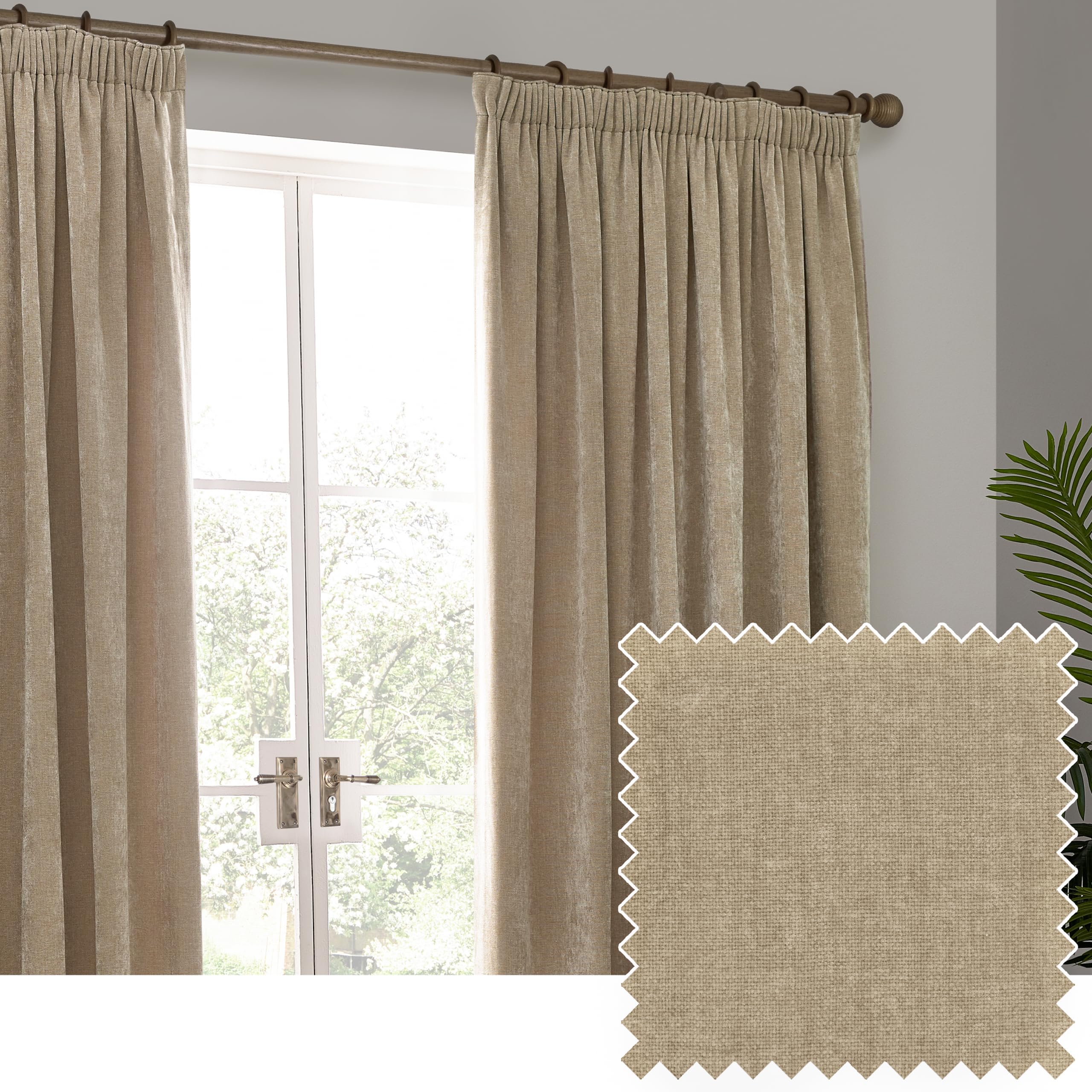 Yard Heavy Chenille Velvet Natural Pencil Pleat Curtains 229 X 137Cm