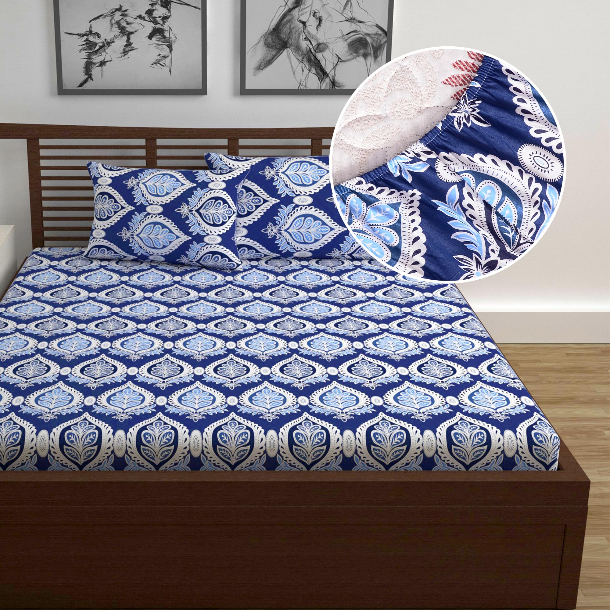 Divine Casa 144 TC Cotton Floral Print Single Bed Elastic Fitted Bedsheet with 1 Pillow Cover (90 X 198 + 15 cm, Blue Ribbon) (B0CJMFLKLG) Amazon Price History, Amazon Price Tracker