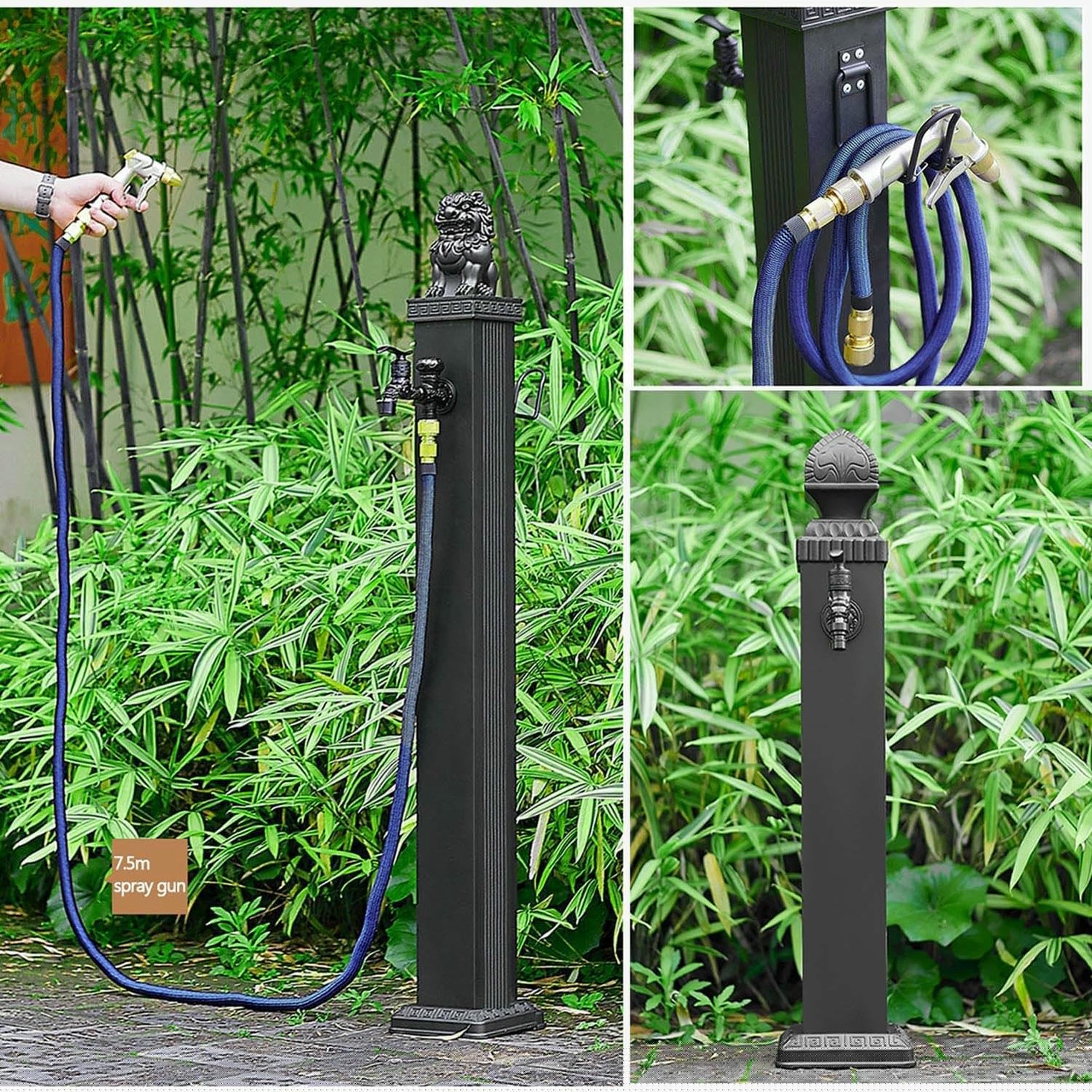 Fontana da esterno con rubinetto e gancio, colonna anti-allentamento per un efficiente sistema di irrigazione e irrigazione, decorazione da giardino e fontana d'acqua