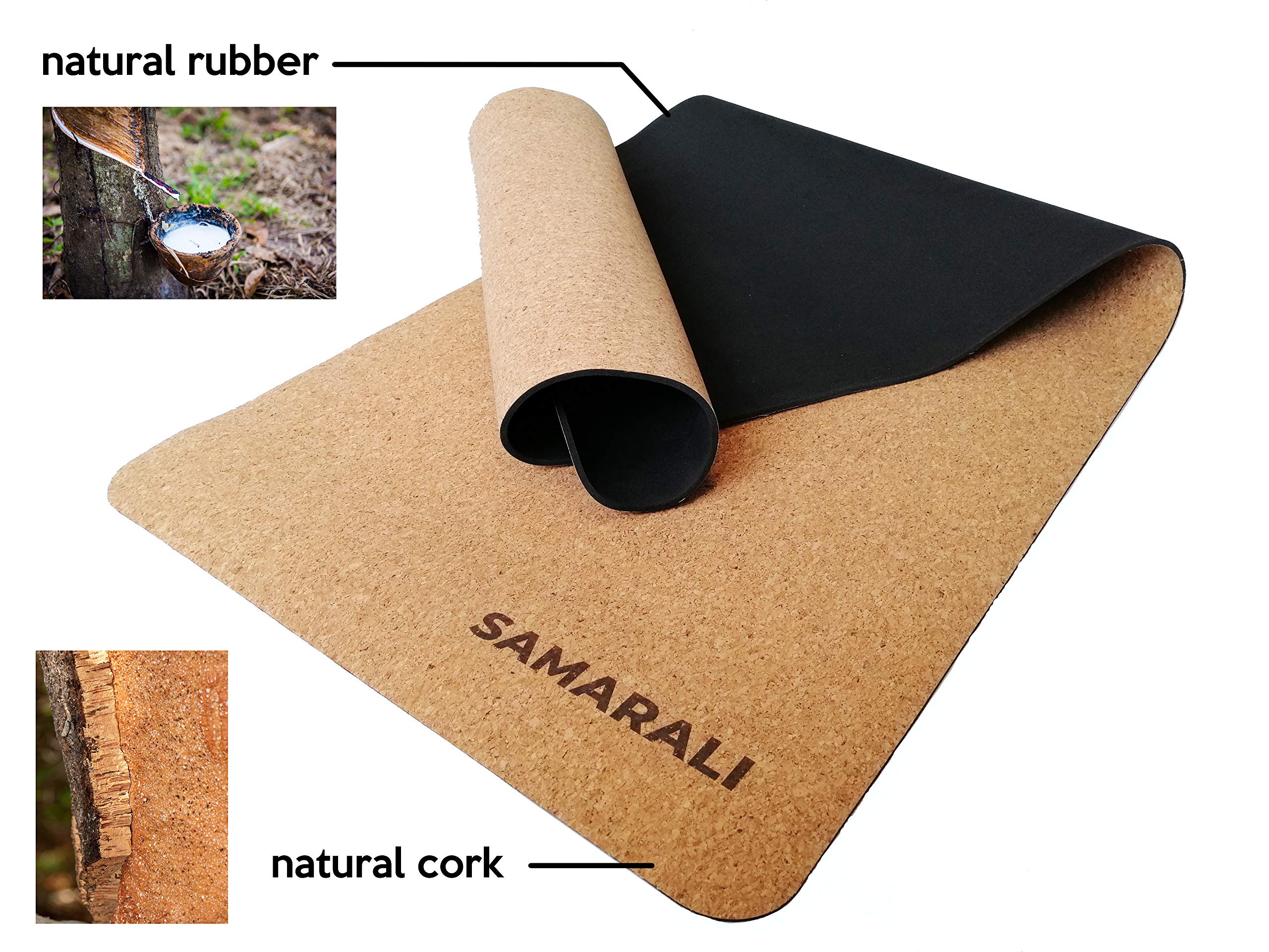 Tappetino Yoga in sughero e gomma naturale, Tappetino antiscivolo ecologico per l’esercizio fisico 183x61x0.4 cm con tracolla e e-Book