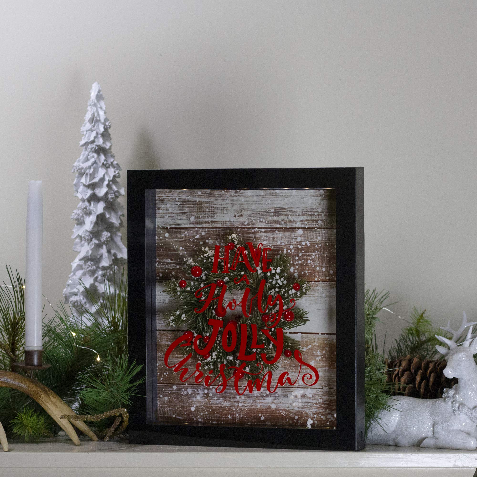 LED Lighted Framed Have A Holly Jolly Christmas Wreath Wall Art - 14
