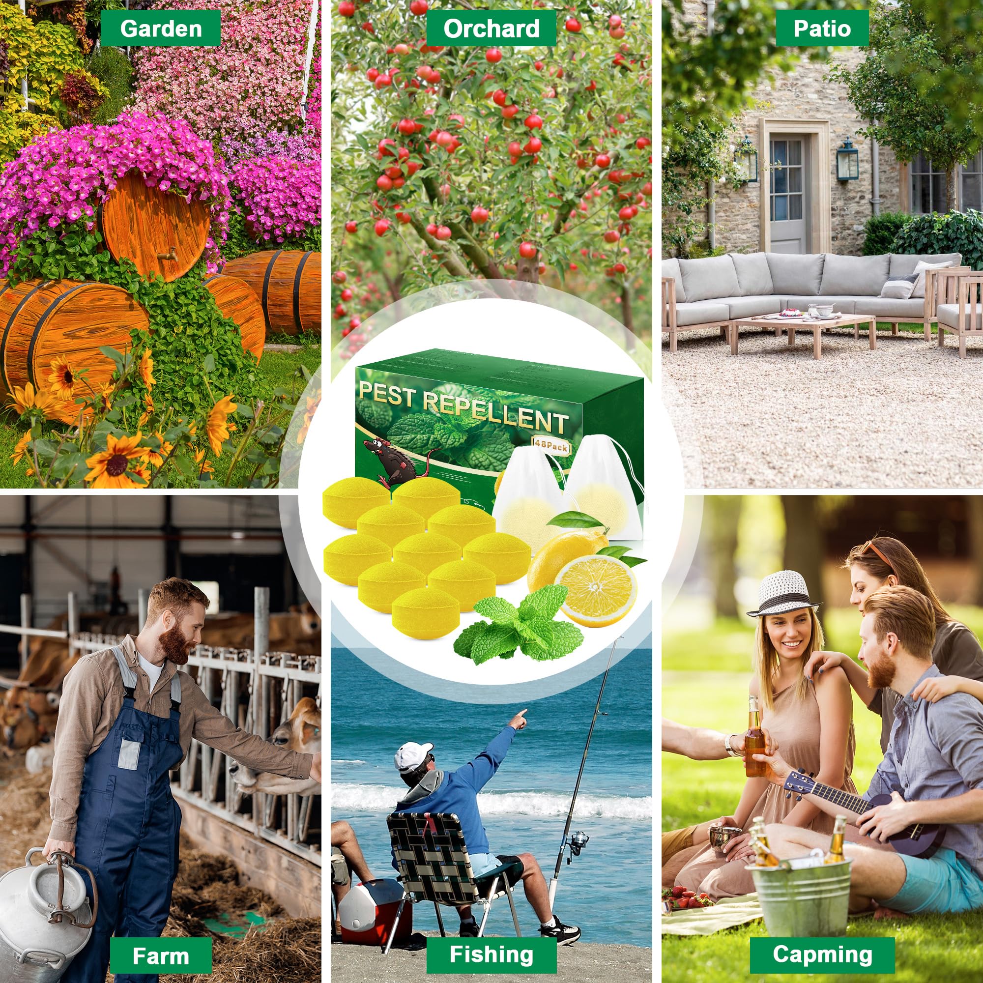 Confezione da 48 repellenti per skunk per cortile, olio di menta piperita naturale, deterrente per procioni, per esterni, patio, giardino, veranda, fattoria, animali domestici e umani, giallo
