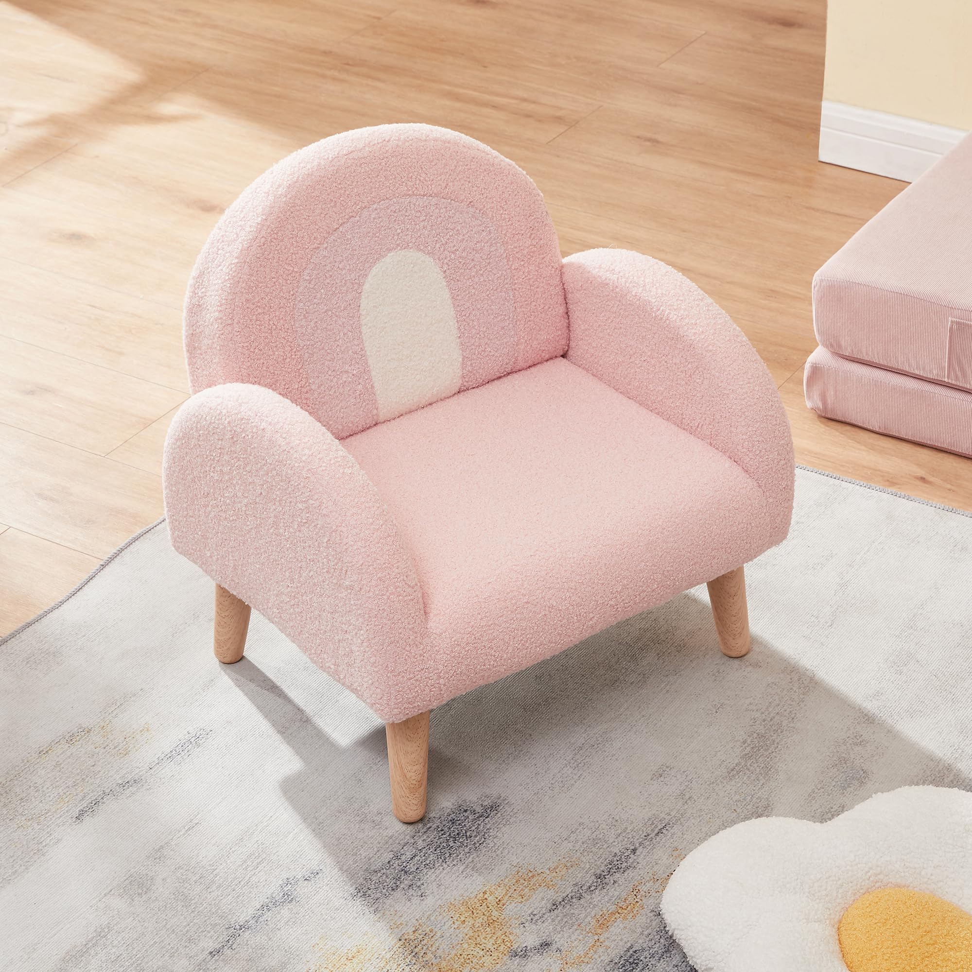 [en.casa] Kindersessel Sorreindi Kinderstuhl ab 2 Jahren Polstersessel max. 45 kg Teddy Sessel Leseecke 50 x 50 x 45 cm Rosa