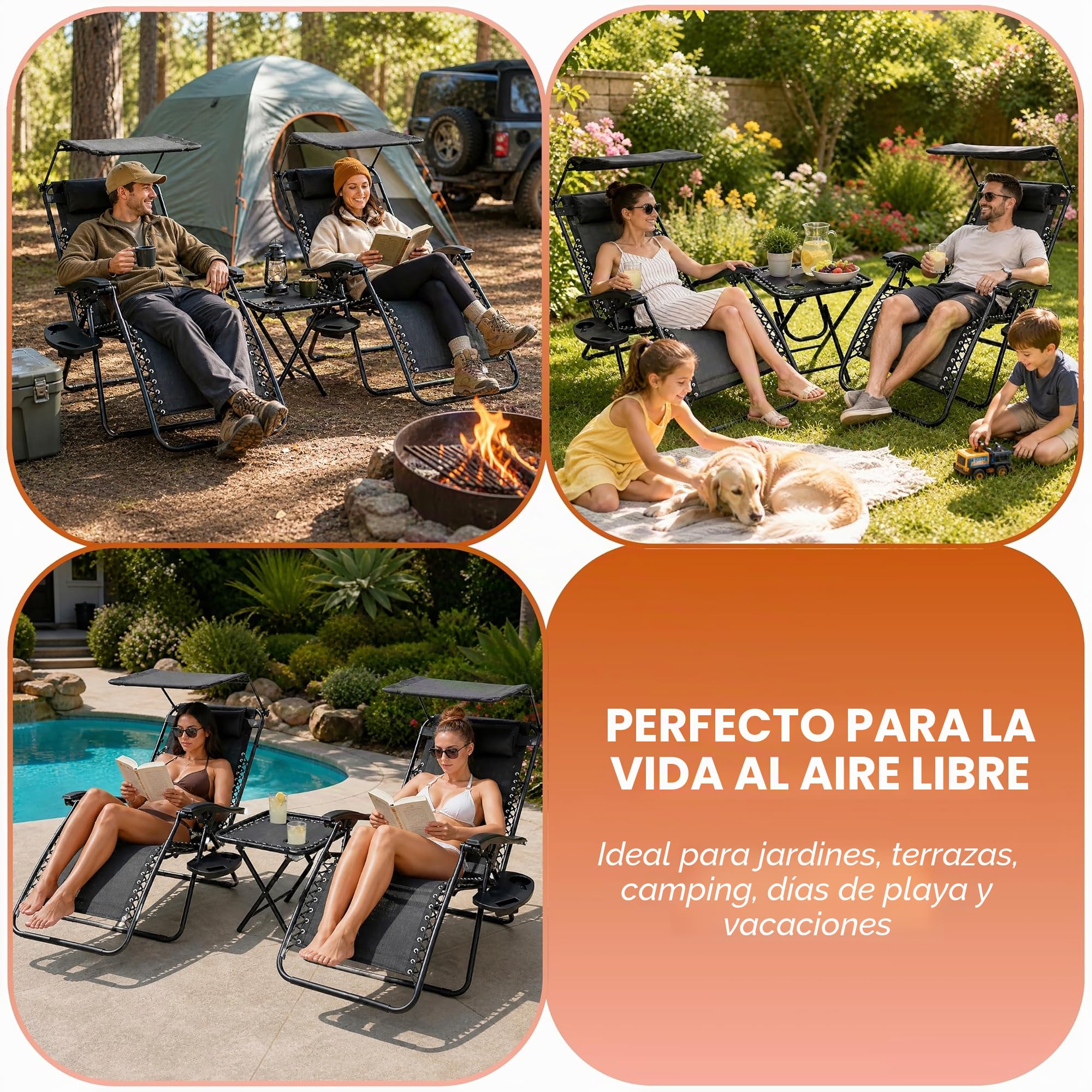 Garden Mile Juego de 2 tumbonas Negras de Gravedad Cero para el Sol, 2 Unidades, sillas de salón textoline, Muebles de jardín para Exteriores, Asientos Interiores, tumbonas, reclinables