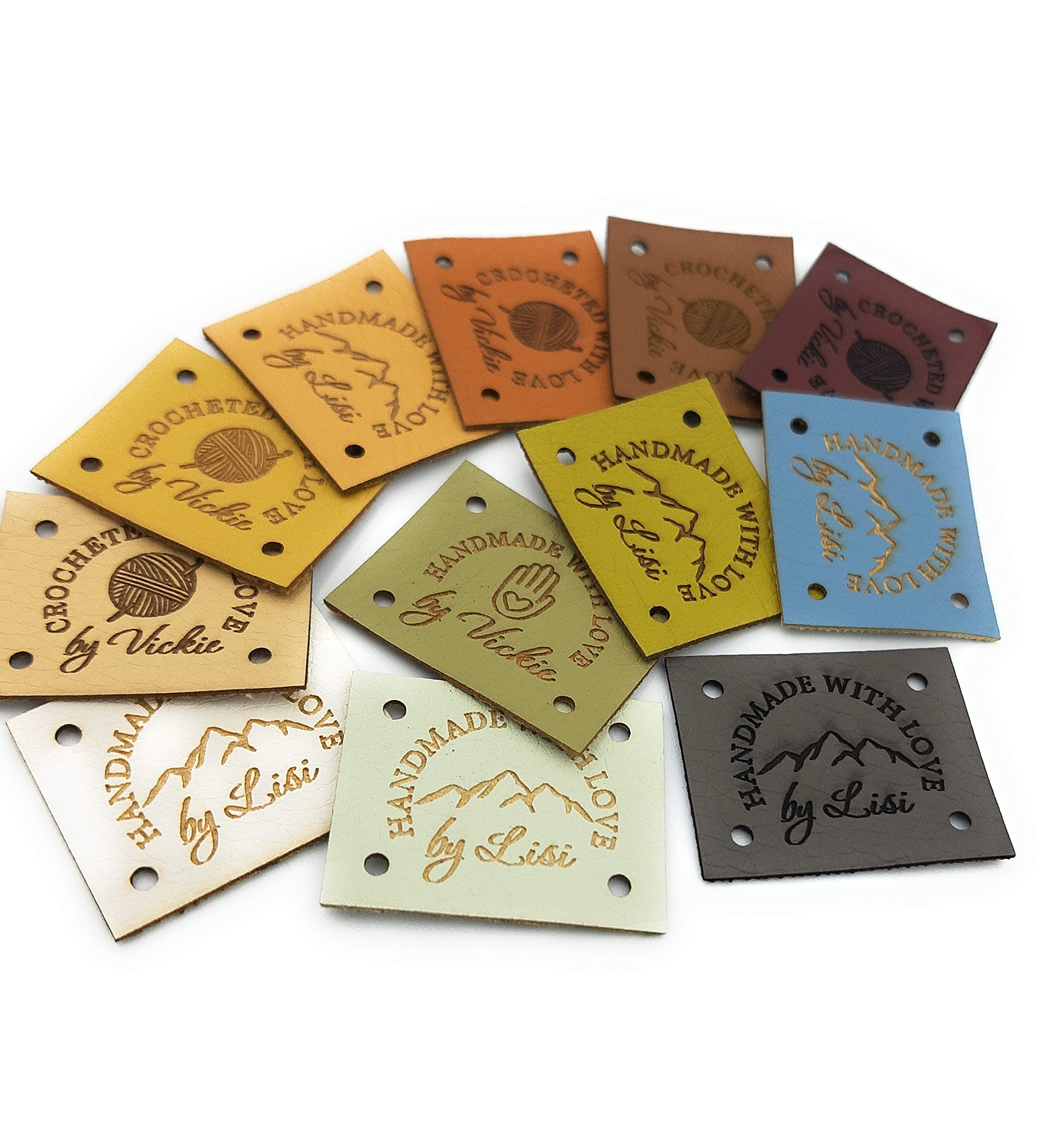 Leather labels for handmade items, leather tags, personalized clothing labels, vegan leather labels, knitting crochet labels, set of 25 pc