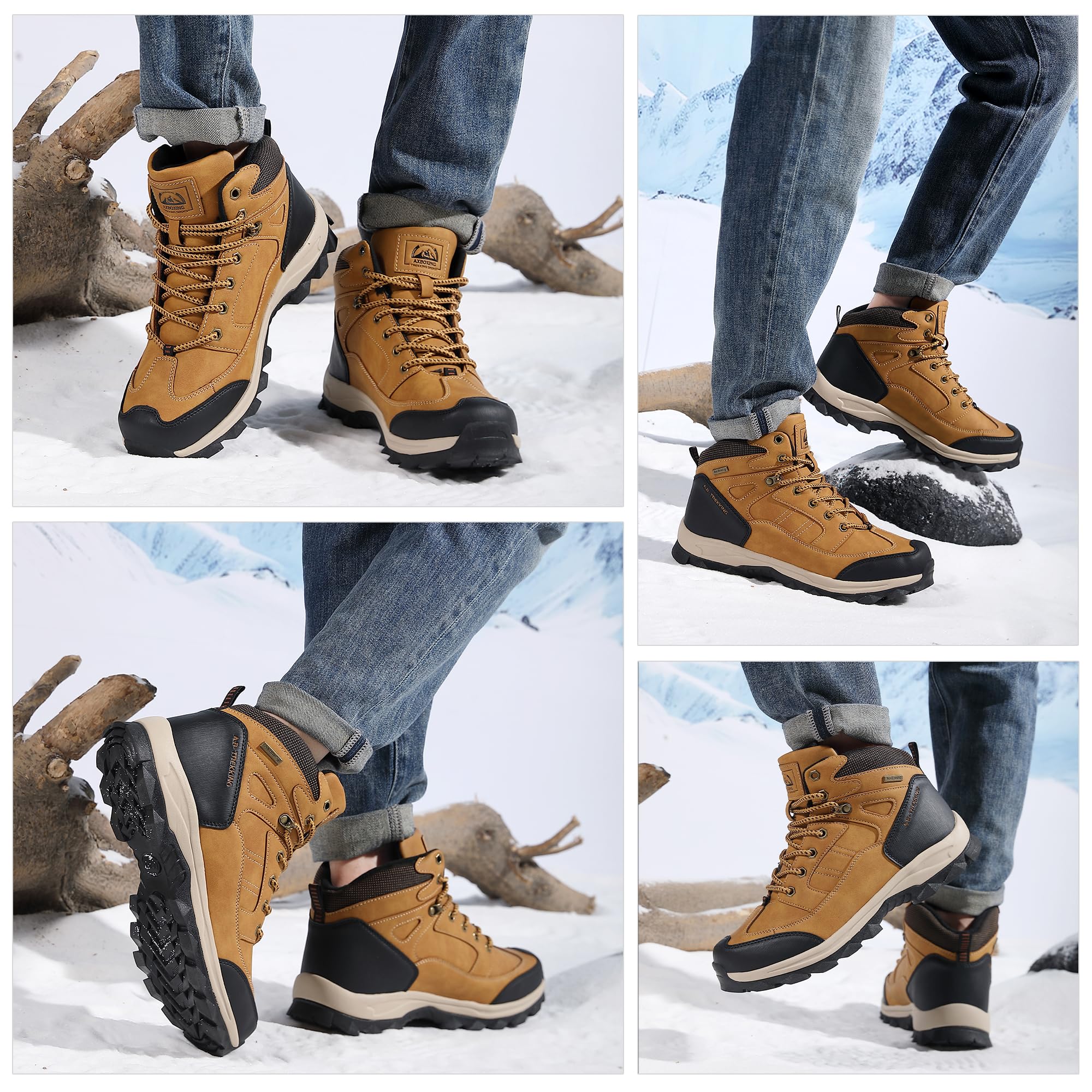 AX BOXING Winterschuhe Herren Gefüttert Winterstiefel Wanderschuhe Rutschfeste Warm Schneestiefel Outdoor Trekkingschuhe 41-46 EU