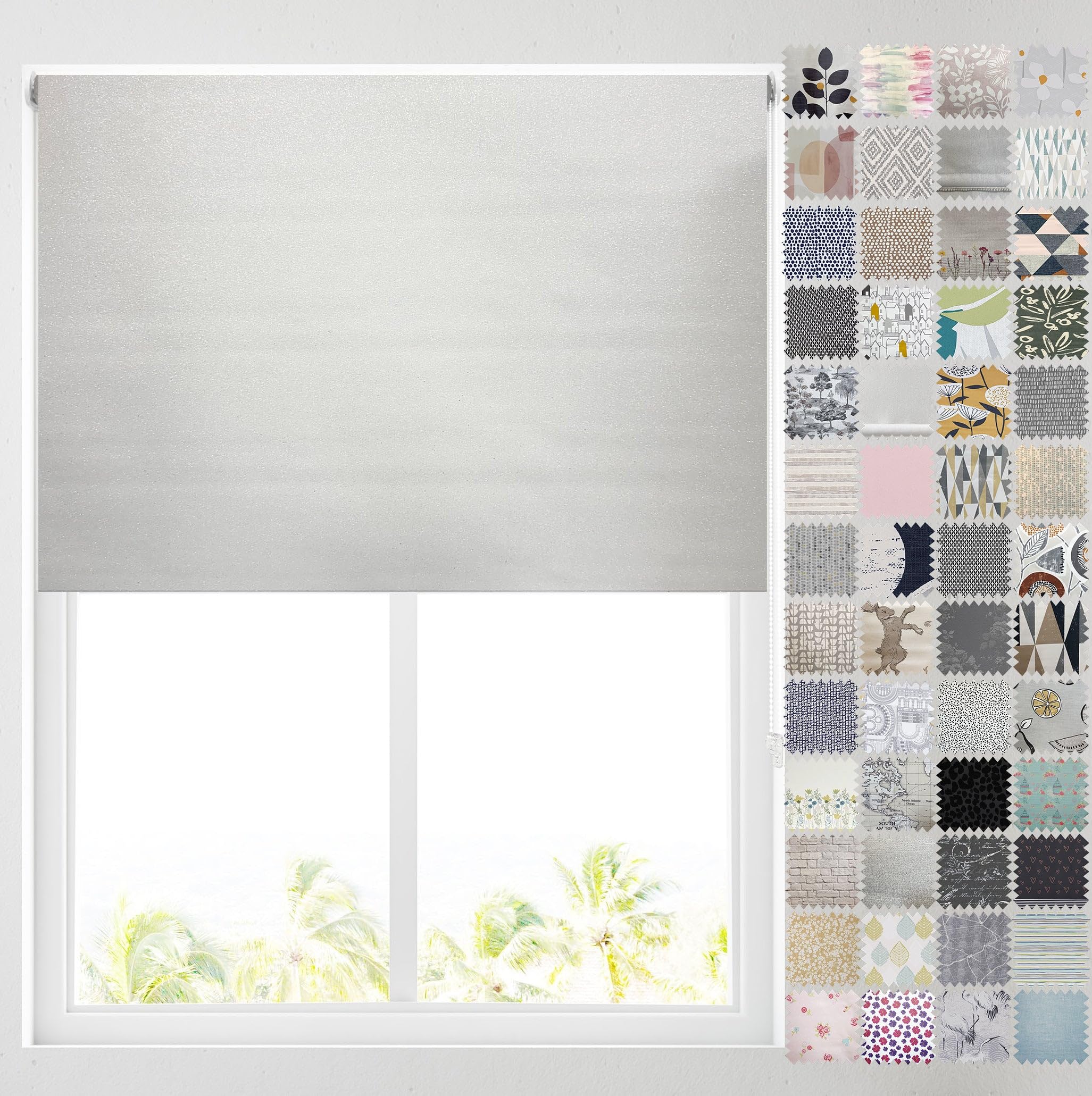 Barnes Blinds - Blackout Pattern Roller Blinds for Windows, Custom Cut to Size - Thermal Fabric Durable Fittings Easy Fit (White Sparkle 122cm)