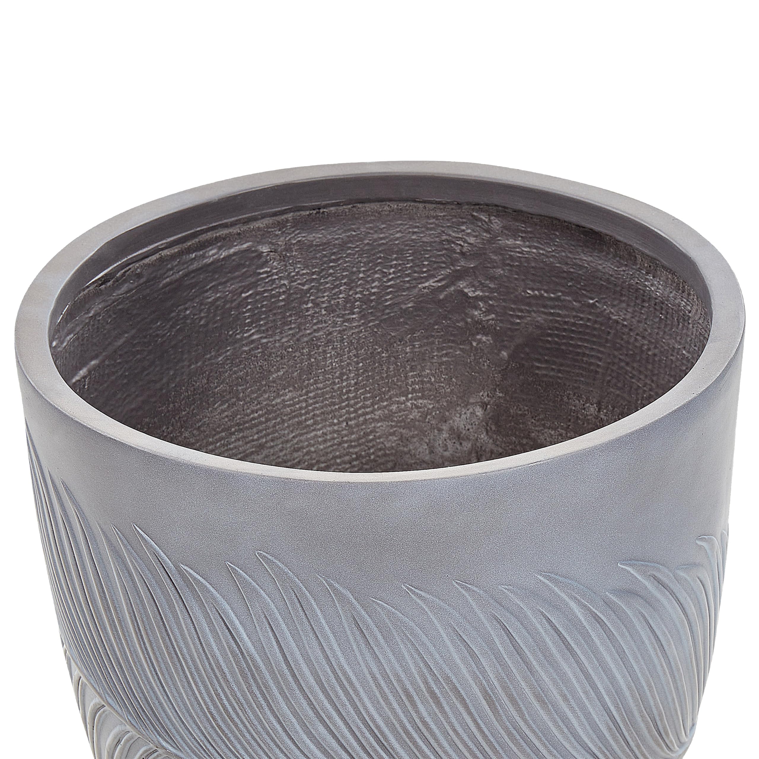 Beliani Maceta Exterior Motivo Hoja Redonda Piedra Fibra Arcilla 42x42x40 cm Gris Ftero