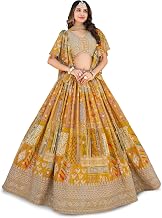 Women's Digital Print With Zari Dori Embroidery Work Chinnon Silk Lehenga Choli With Dupatta (Women-Lehenga-Choli-New; Free size)