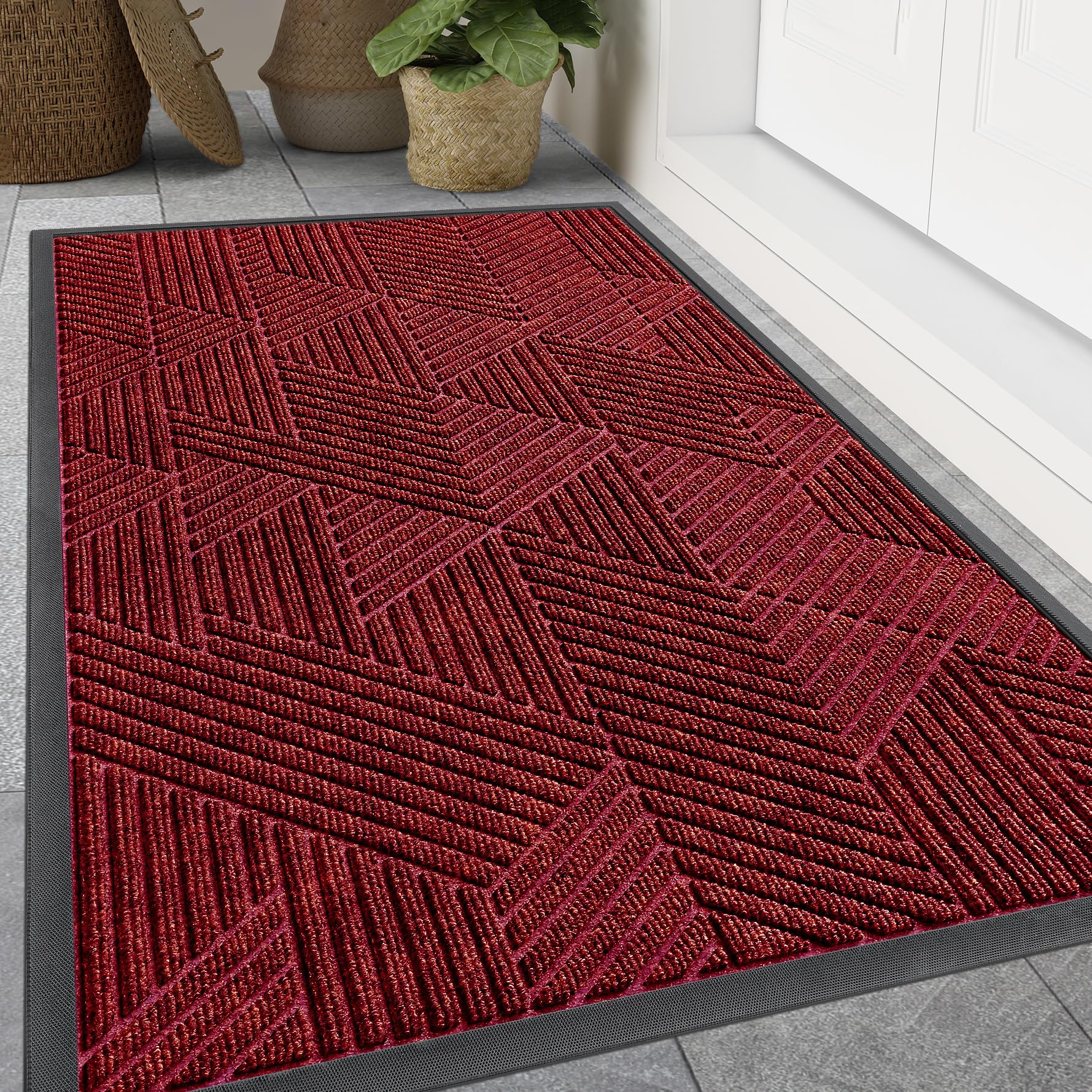 Smiry Front Door Mat Outside Entrance, Low Profile Rubber Doormat, 47x32