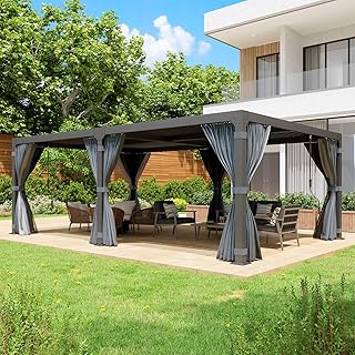 Louvered Pergola 12x20ft, Adjustable Aluminum Pergola with Waterproof Cu...