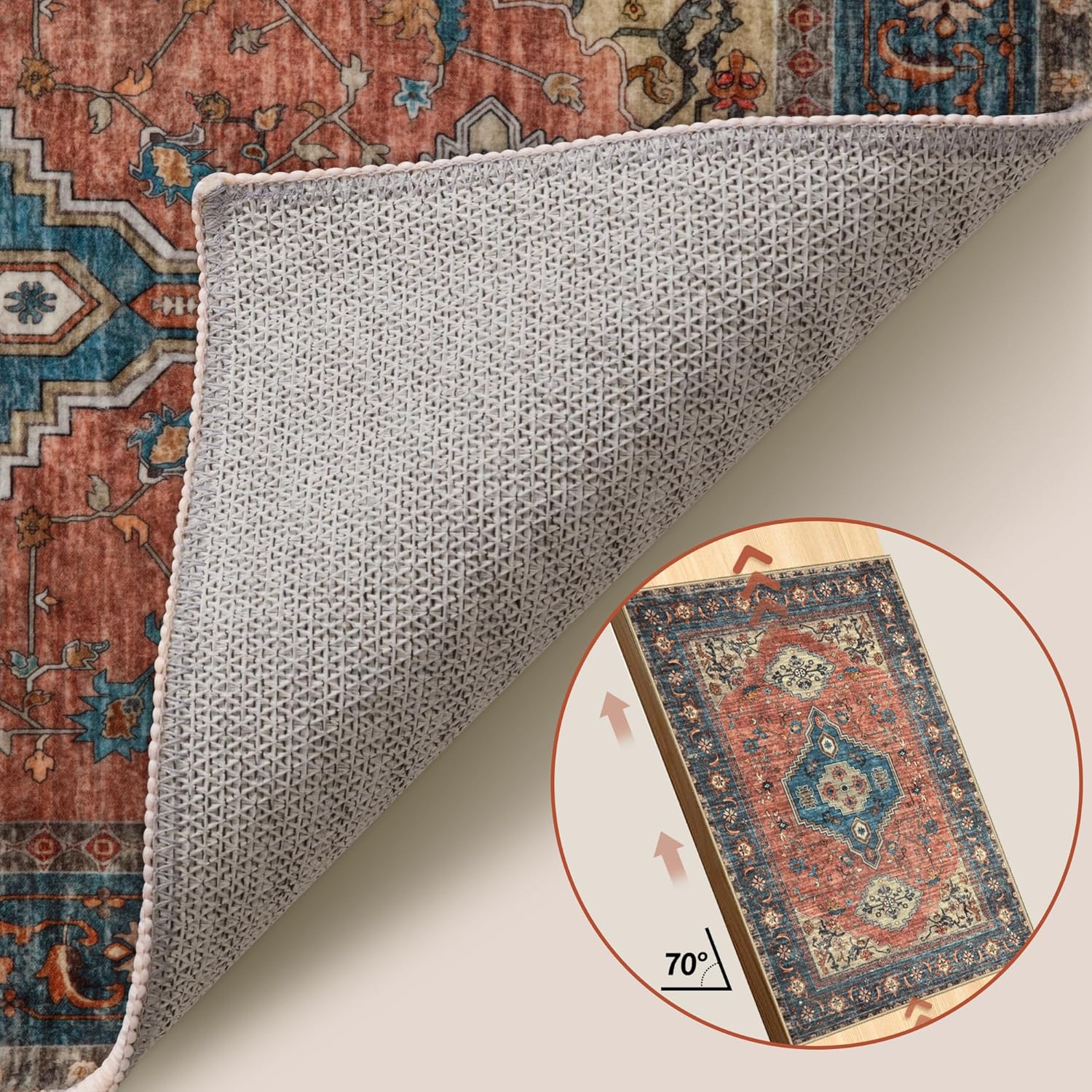 Tangsoo 2x6 Washable Runner Rug for Hallways, Non Slip Vintage Runner Rug, Soft Low Pile Long Rug Runner, Print Distressed Carpet Runners for Kitchen Bedroom Entryway Bathroom Living Room Terracotta - Image 5