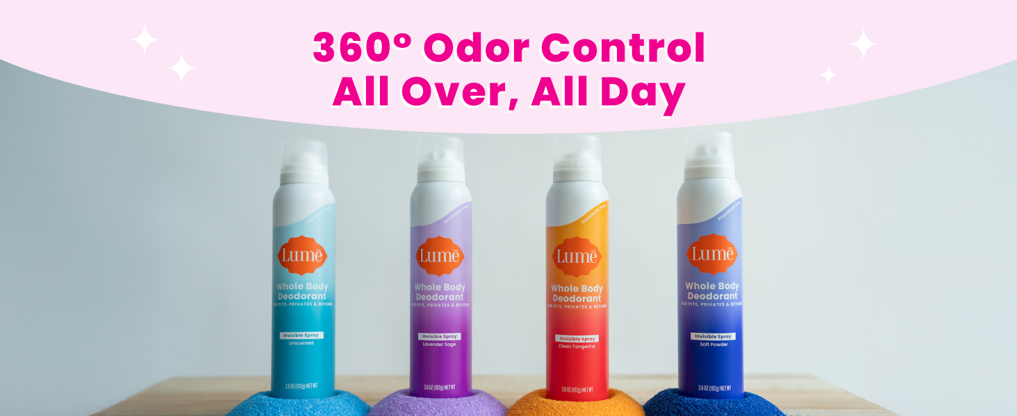 Lume Invisible Spray Deodorant For Women - Whole Body Deodorant Spray - 72 Hr Odor Control - Ozone Friendly, Natural Propellant - Aluminum & Baking Soda Free, Skin Loving - 3.6 ounce (Unscented)
