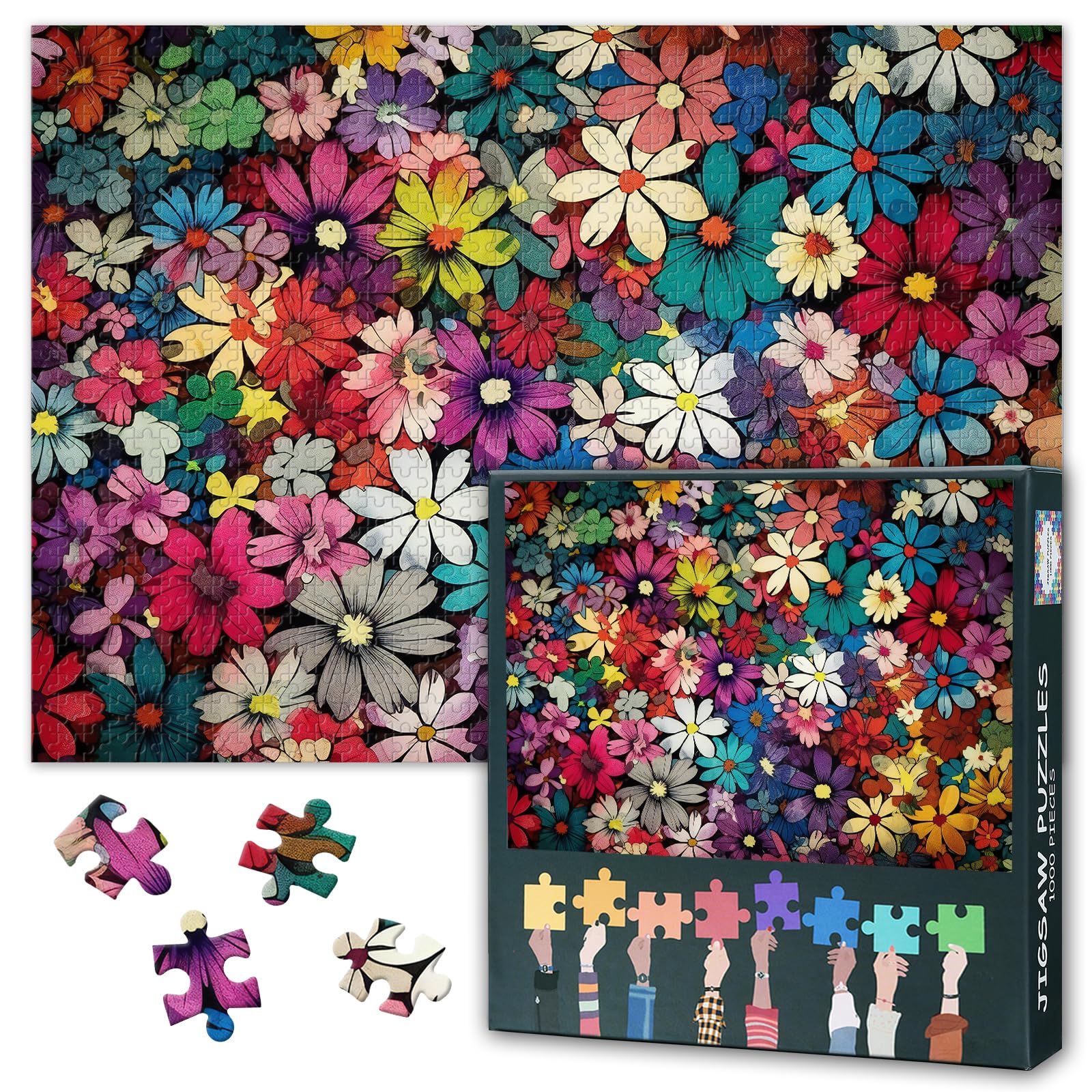 Colorful Flowers Puzzles for Adults 1000 Pieces, Floral Pattern Texture Puzzle, Impossible 1000 Piece Jigsaw Puzzles for Home Wall Decor, 19.5 x 27.5 Inch