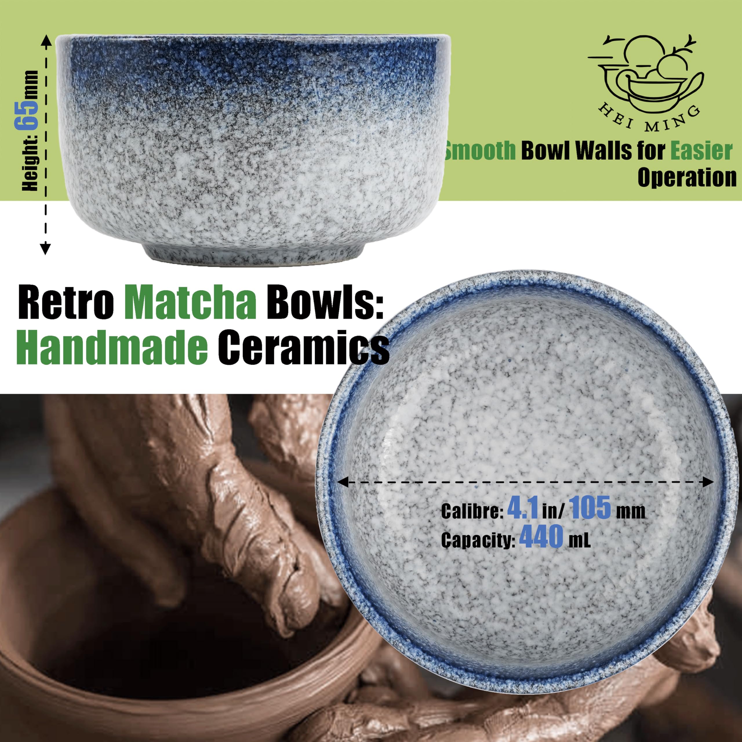 Matcha Set ha 8 Pezzi, kit Matcha Cerimoniale, Grigio Blu Ciotola in Ceramica e Matcha Whisk Fatte a Mano