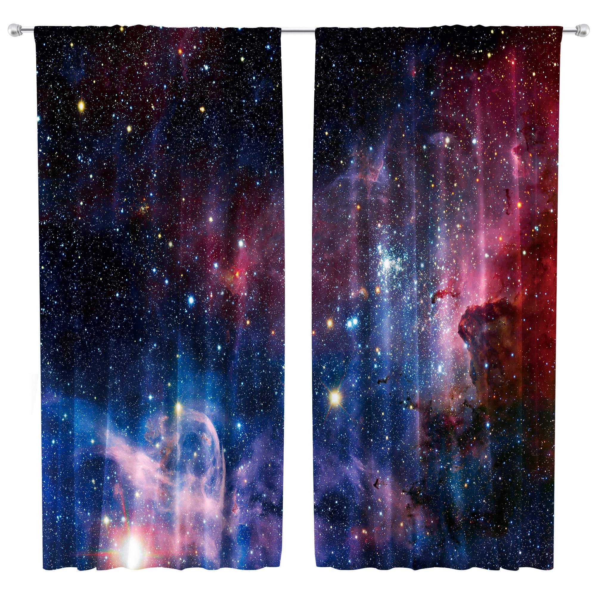 Riyidecor Galaxy Outer Space Curtains Rod Pocket (2 Panels 42 x 63 Inch) Nebula Universe Planet Boys Kids Colorful Starry Sky Blue Purple Living Room Bedroom Window Drapes Treatment Fabric WW-CLLE