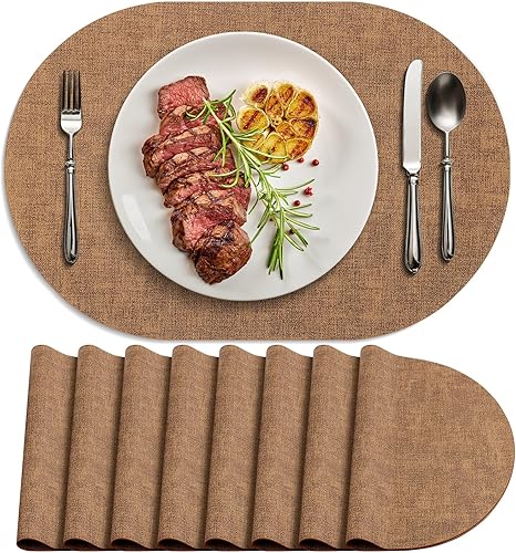 Miniatura 25 de Juego de 6 manteles individuales para mesa de comedor, antideslizantes, resistentes al calor, manteles individuales ovalados de cuero, de doble Azul