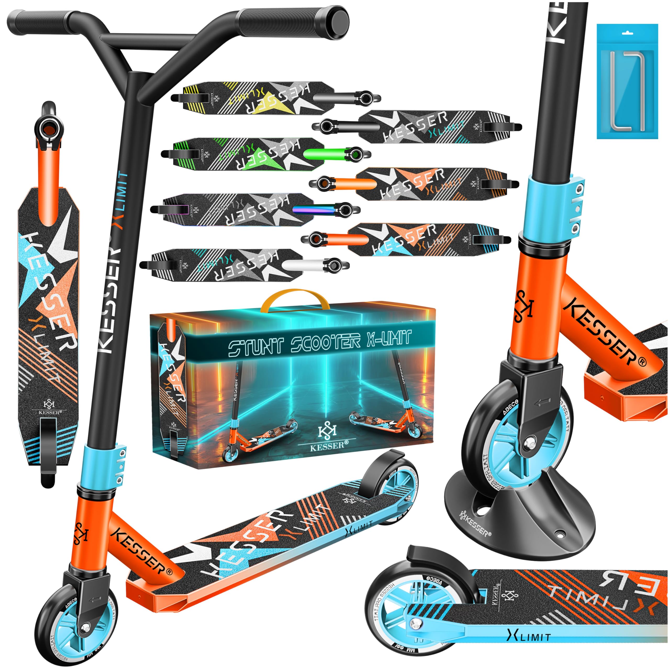 KESSER® Trottinette Freestyle | Trottinette Freestyle X-Limit | Direction à 360° | Roulements à Billes ABEC 9 de 100 mm | Roues en polyuréthane | Robuste | Rouge