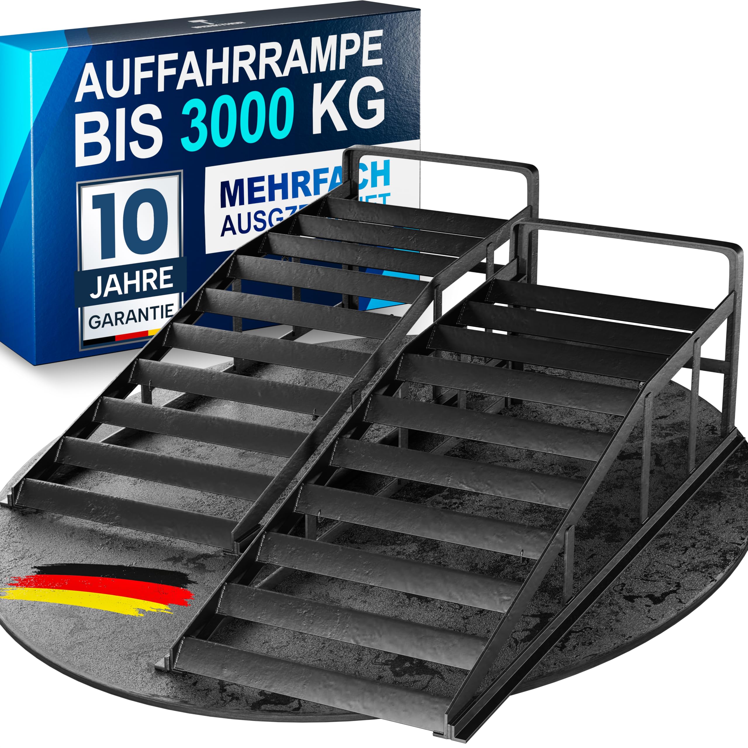 WERKTHOR Auffahrrampe PKW Metall - [2er Set] Auffahrrampen für maximalen Halt [<3t] - Hochbelastbare Rampe Auto für jeden Untergrund - Auto Rampen 2 Stück