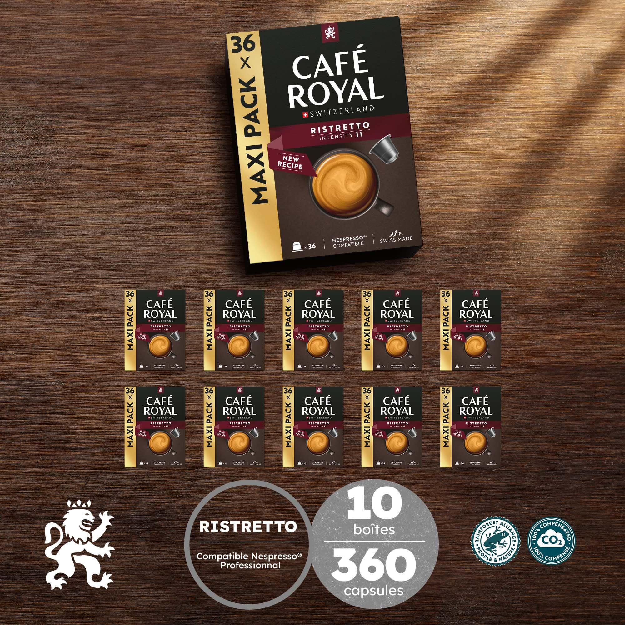 Café en cápsulas de aluminio – Café Royal Pro | 10 x 36 – Compatible con máquinas de café Nespresso®* Alu para uso doméstico – Sabor Ristretto