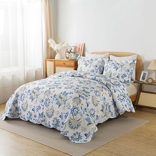 Miniatura 4 de HoneiLife - Juego de edredón de 3 piezas, colcha de microfibra, ropa de cama para todas las estaciones, ligero, diseño retro de flores silvestres,