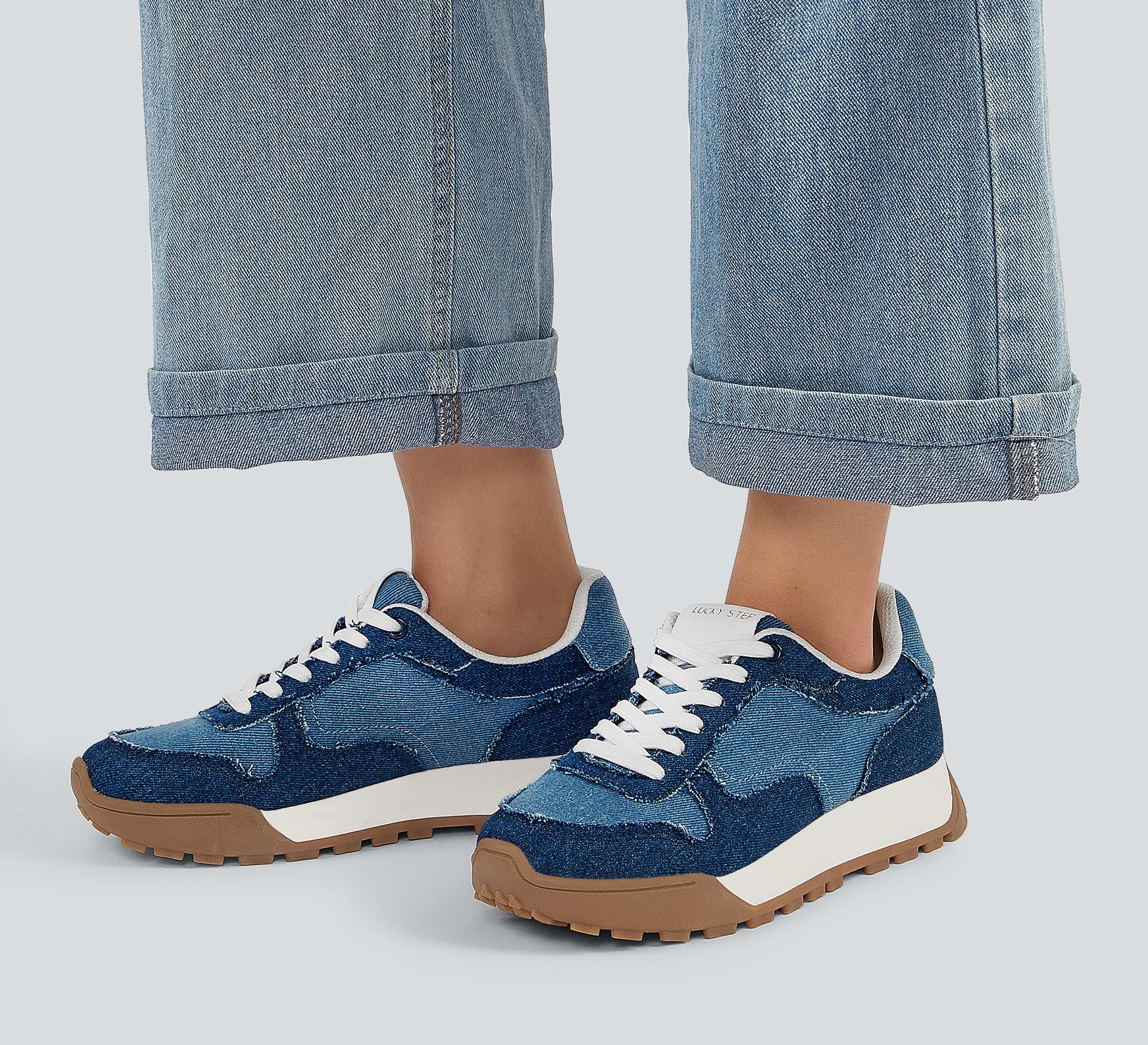LUCKY STEP Damen Retro-Design Sneaker mit Plattformsohle Atmungsaktive Canvas-Schuhe mit Schnürung für Stadt & Freizeit