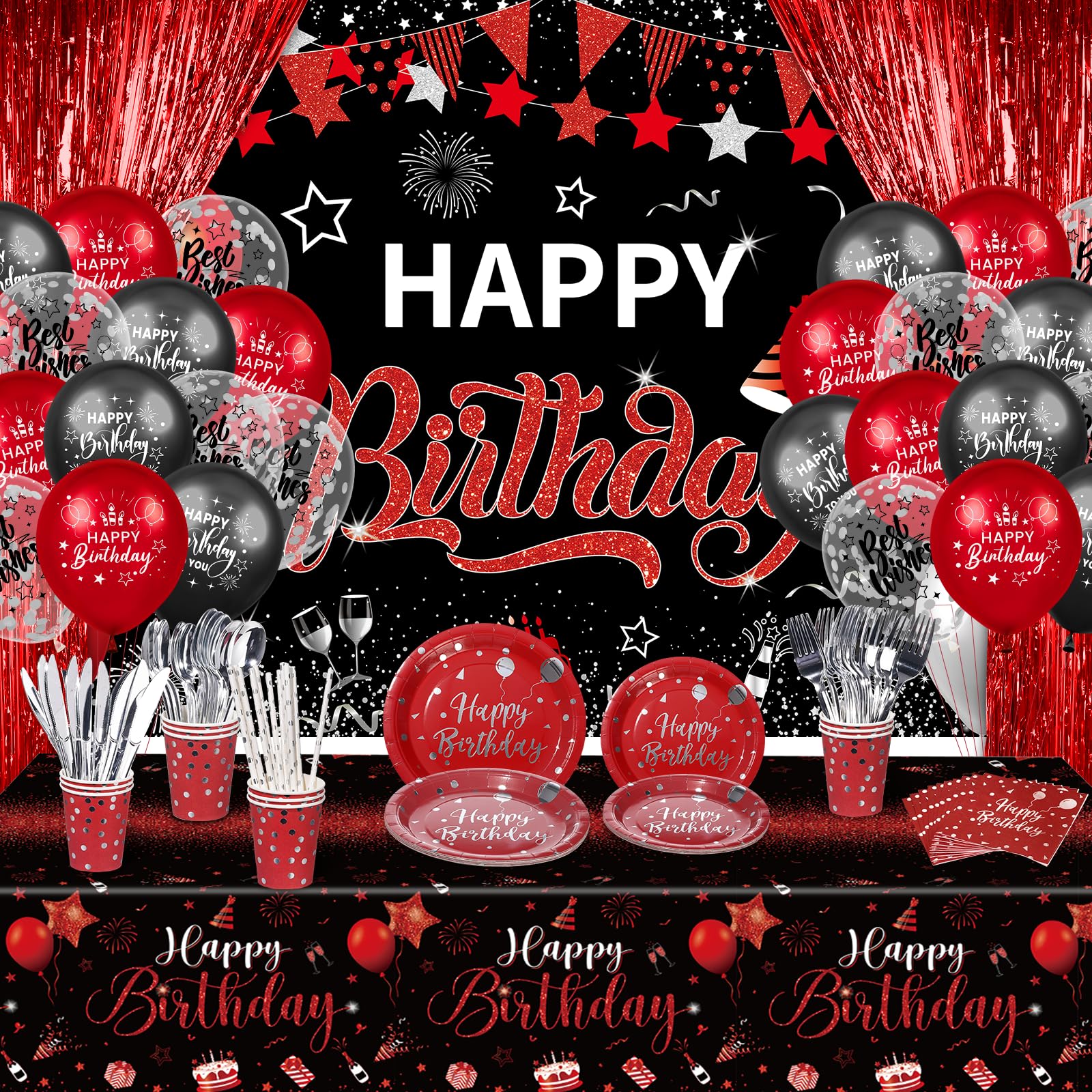Snapklik.com : Red Birthday Decorations For Men Women 131pcs Red And