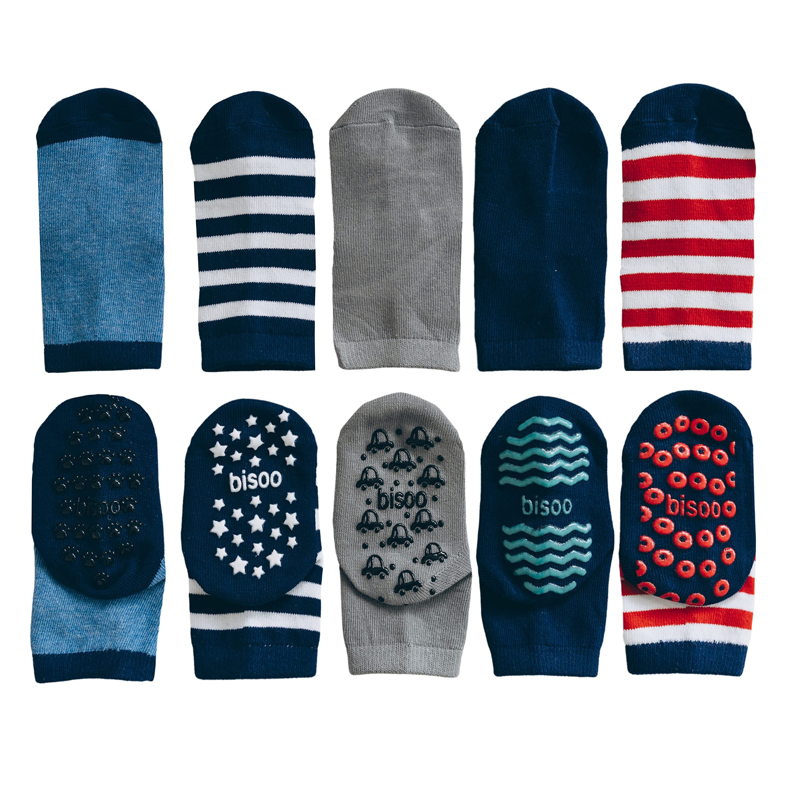 bisoo Chaussettes Antidérapantes Enfant - Ensemble de 5 Paires pour Garçon de 5 à 7 ans (Taille EU 29-32) - Coton Certifié Oeko-Tex - Garçon