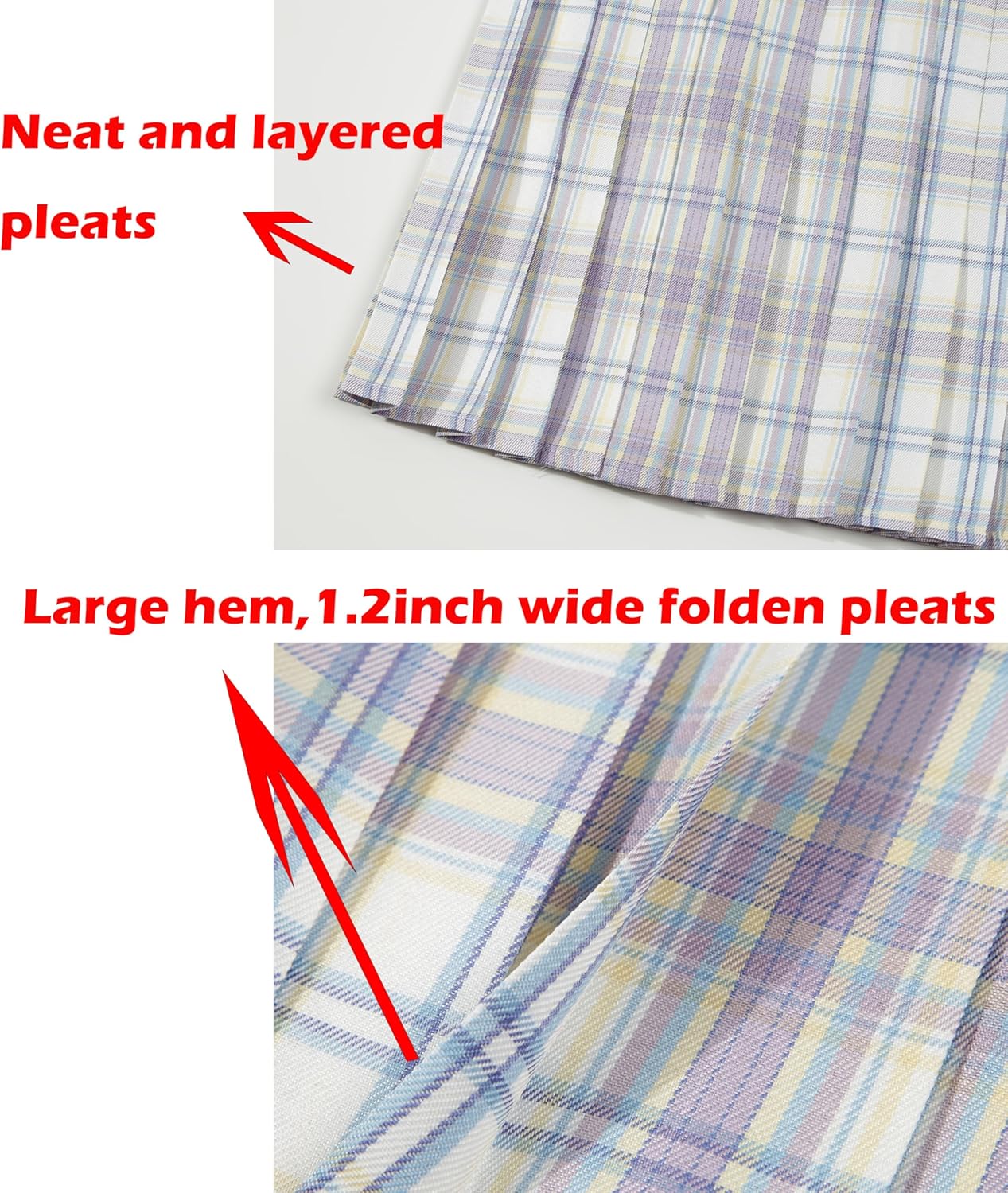 Women's Girls High Waist Plaid Pleated Uniform Skirts with Bow Ties Set(Medium,White Purple Blue Skort)