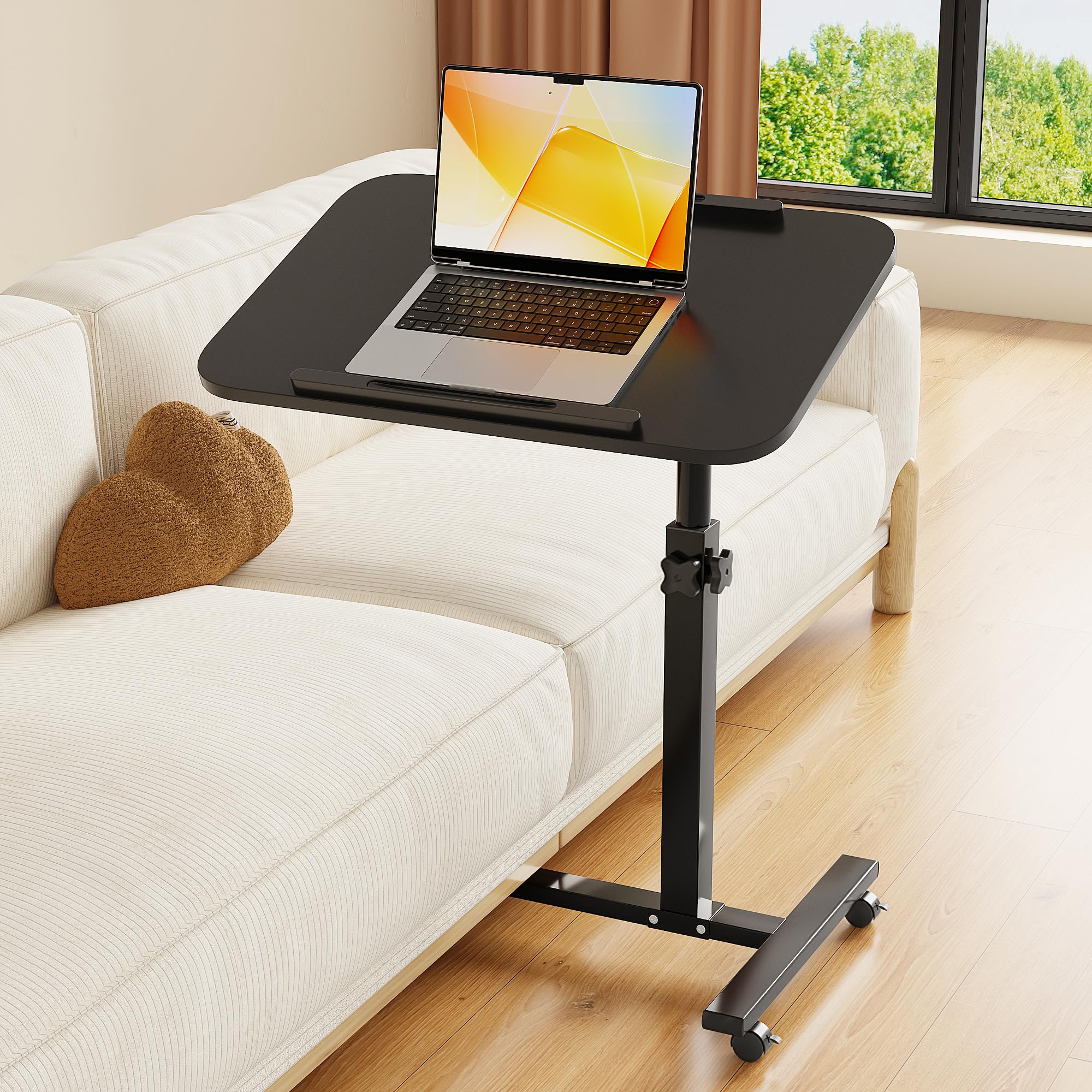 Furist Bed Desk Adjustable Overbed Bedside Table Rolling Laptop Tray Desk Cart Height Portable Mobile Sit Stand Table Tilting Hospital Bed with Wheels