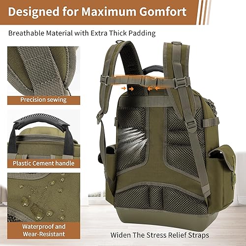 Miniatura 6 de BLISSWILL Mochila de herramientas para hombres, mochila de herramientas resistente con base moldeada impermeable, 62 bolsillos40 bucles bolsas