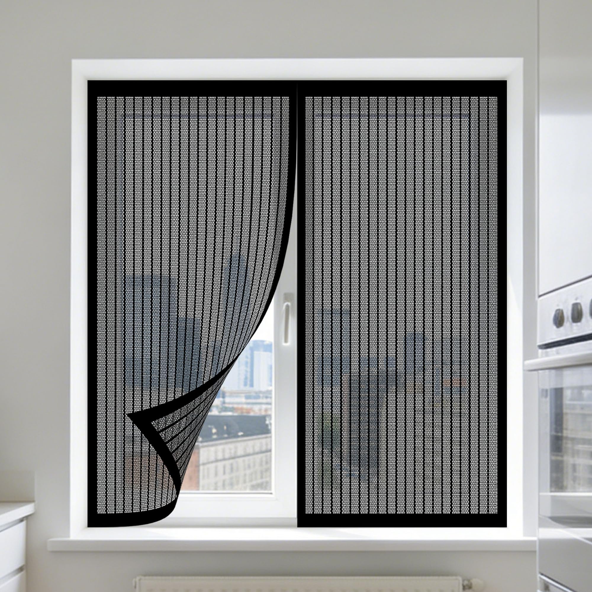 Fly Screens Windows 95 x 130 cm with Selfadhesive Window Nets to Keep Bugs Out Without Drilling Or Screwing with Self Adhesive Tape for Windows Doors and Patio Screens, Black