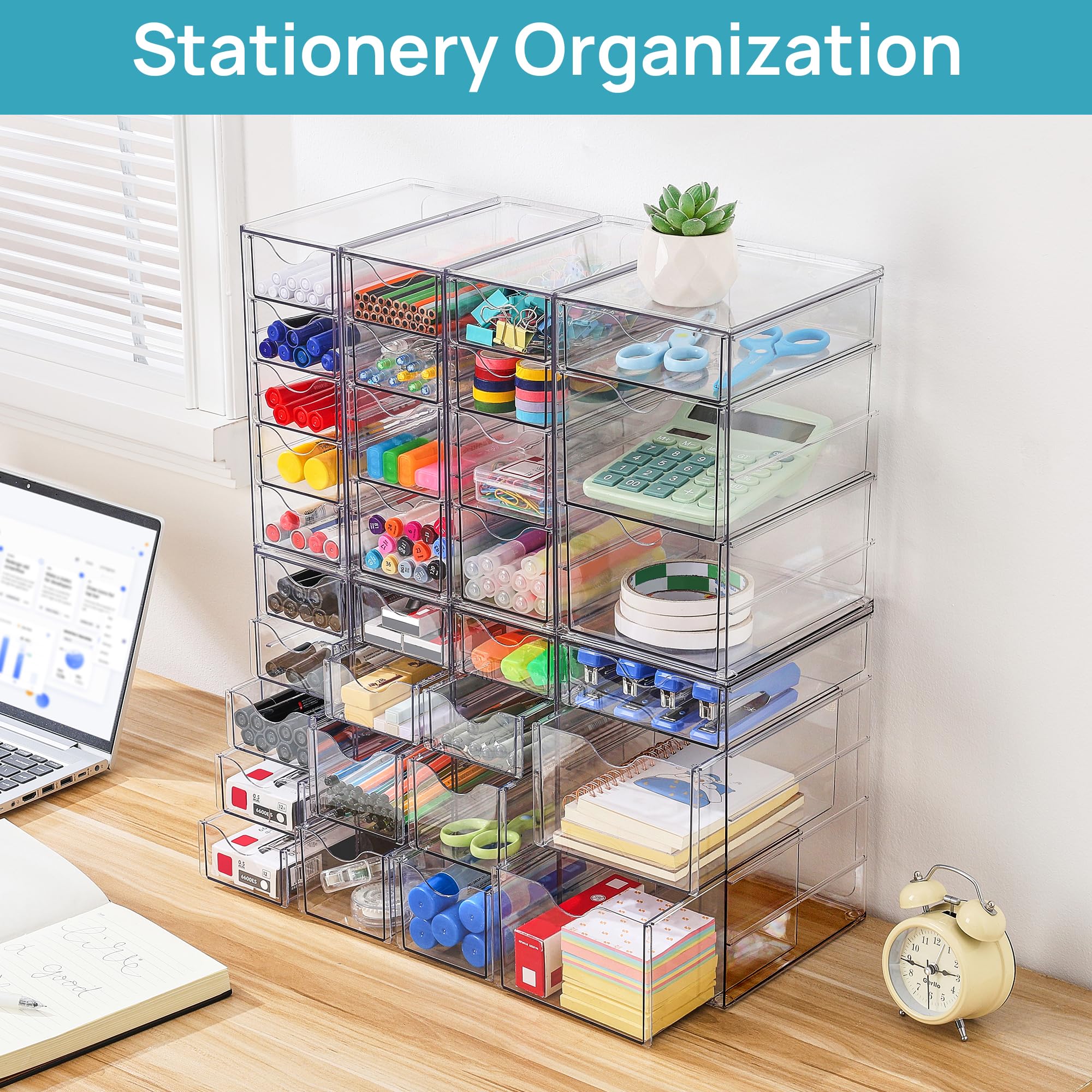 Vtopmart Acrylic Organizer with 16 Drawers (4 Set),Clear Storage Drawers for Office Supplies,Desk Organization and Storage for Makeup,Jewelry,Art Crafts