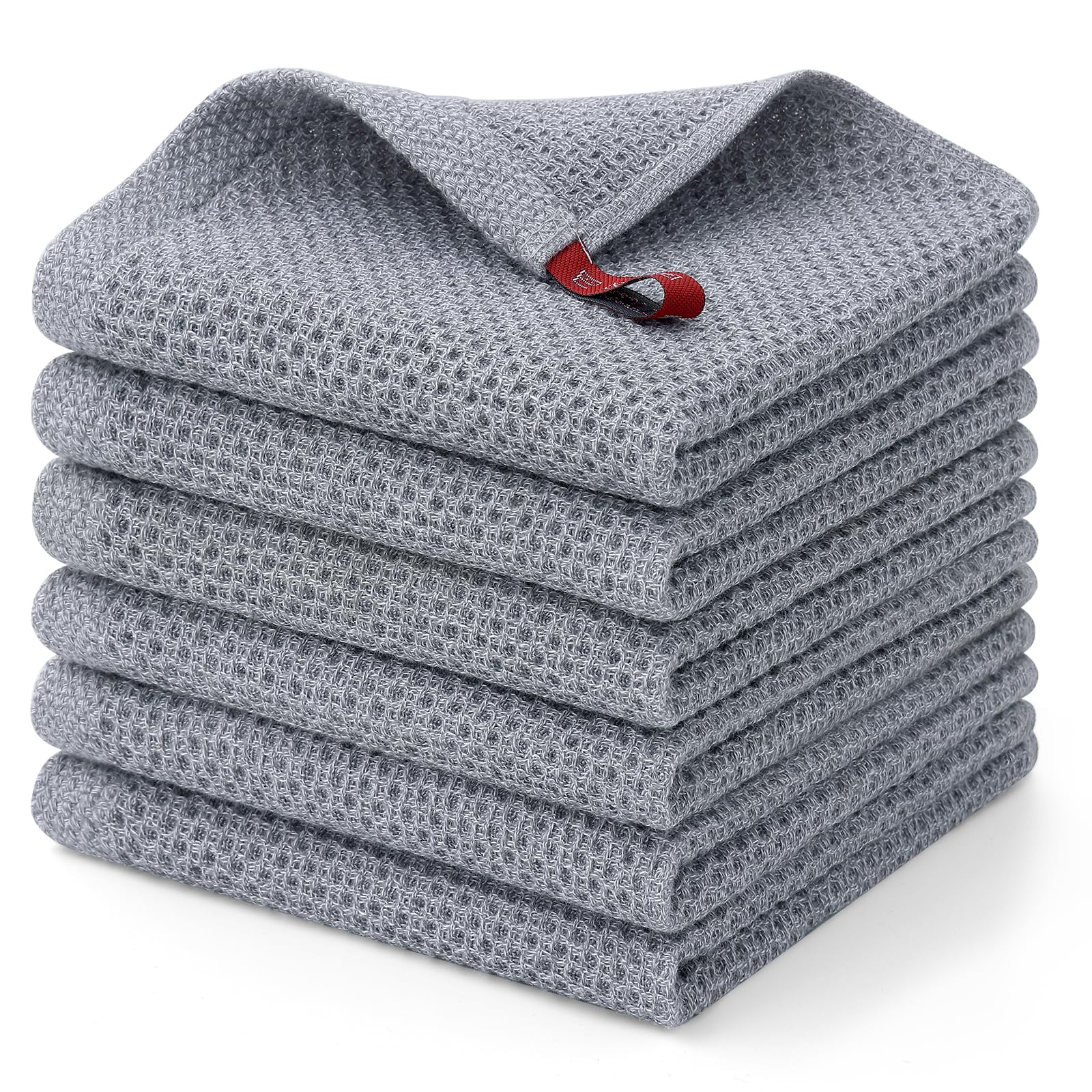 MordimyCotton Kitchen Dish Cloths, 6 Pack Super Absorbent Waffle Weave Dish Towels, 12 x 12 Inch, GreyOEKO-TEX STANDARD 100